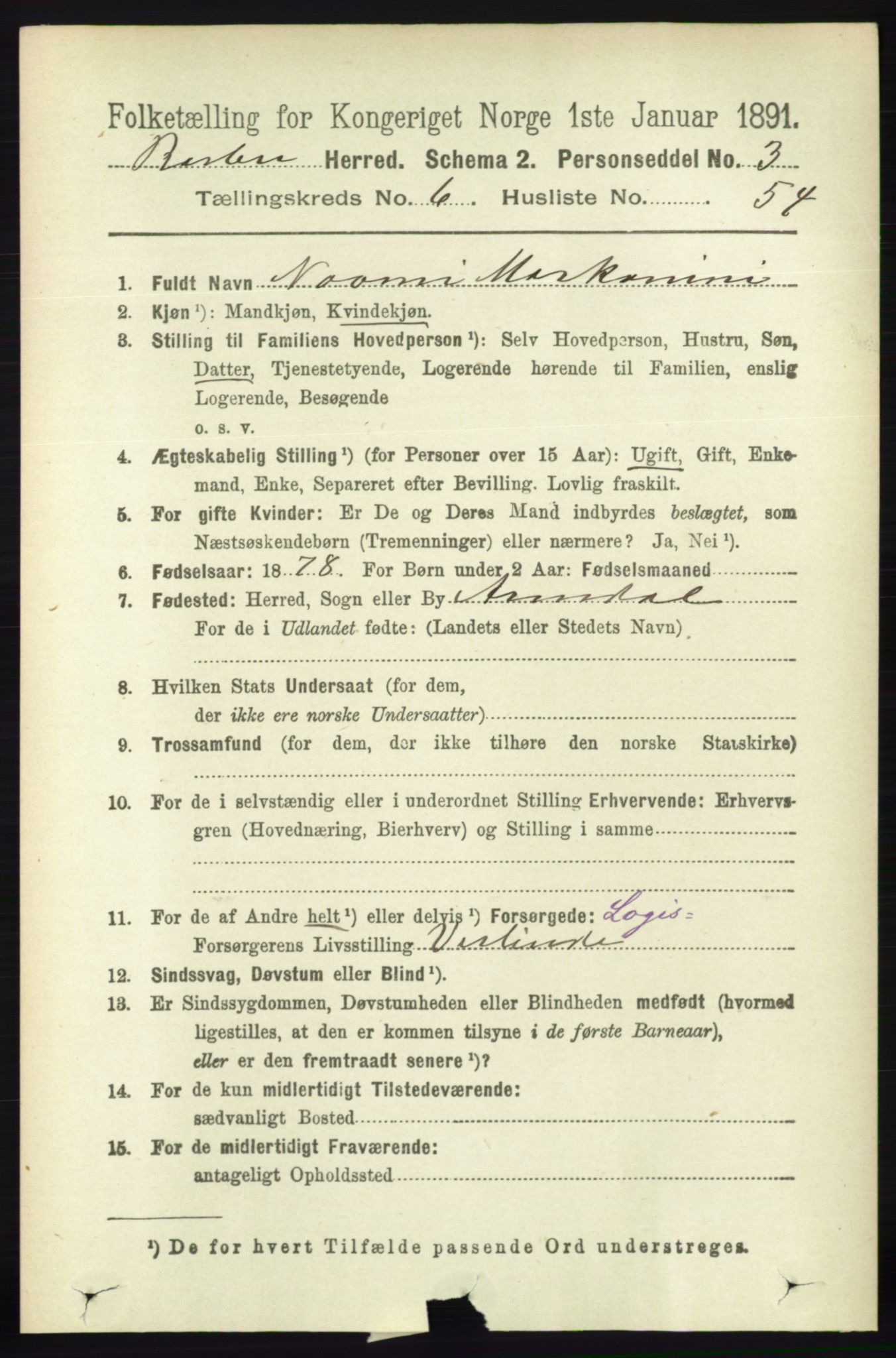 RA, 1891 census for 0990 Barbu, 1891, p. 4830