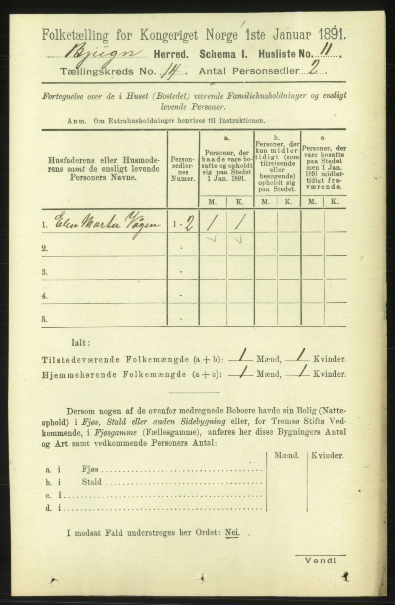 RA, 1891 census for 1627 Bjugn, 1891, p. 3937