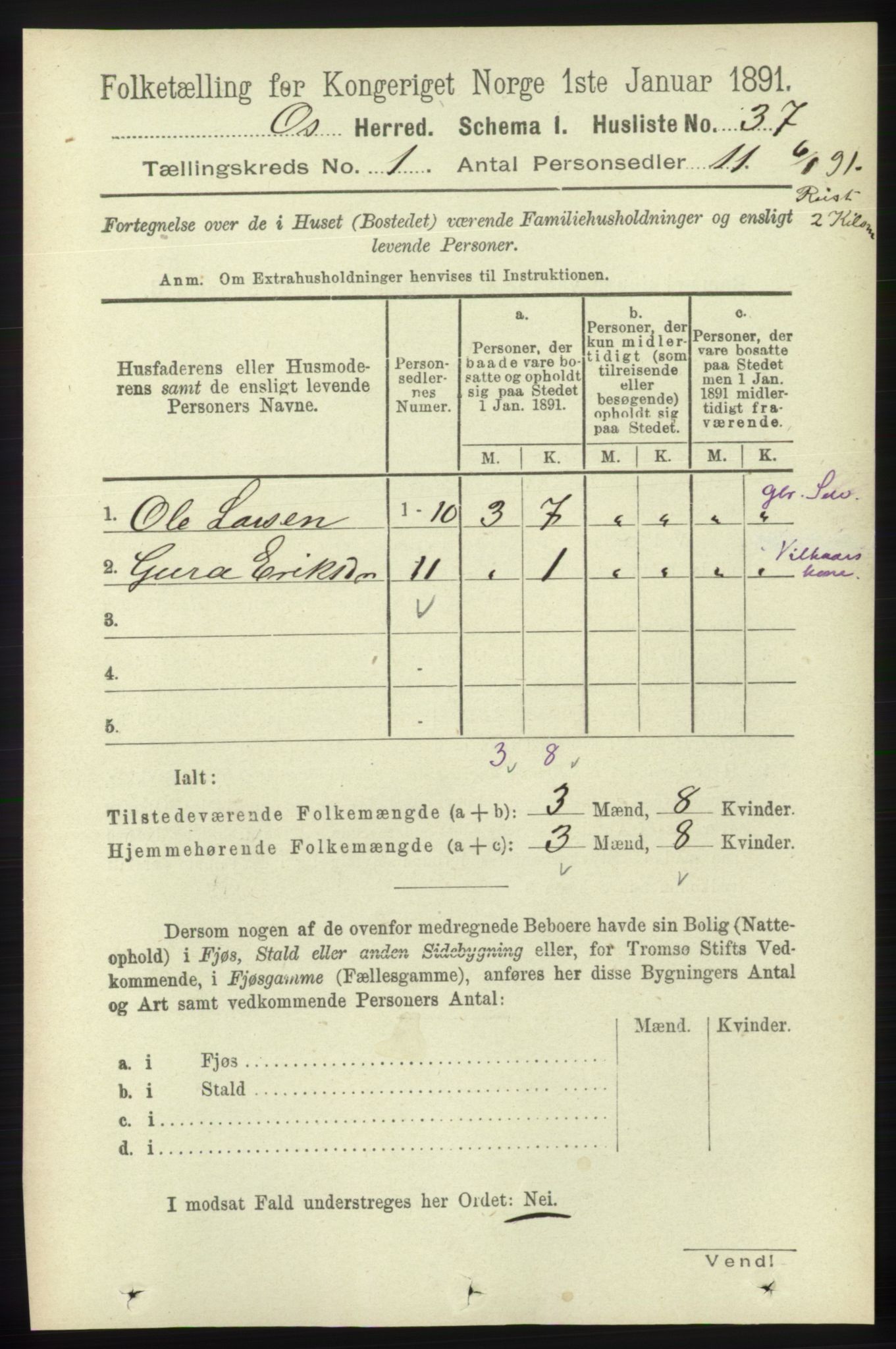 RA, 1891 census for 1243 Os, 1891, p. 72