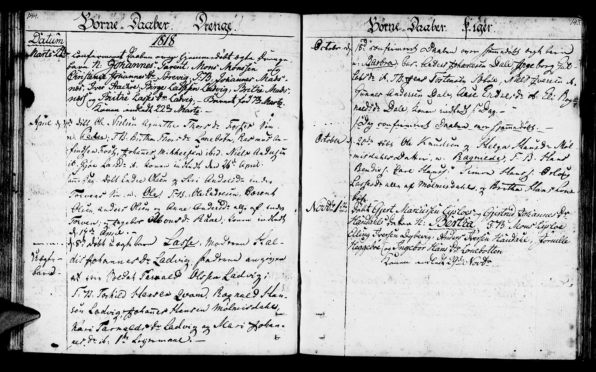 Lavik sokneprestembete, SAB/A-80901: Parish register (official) no. A 1, 1809-1822, p. 144-145