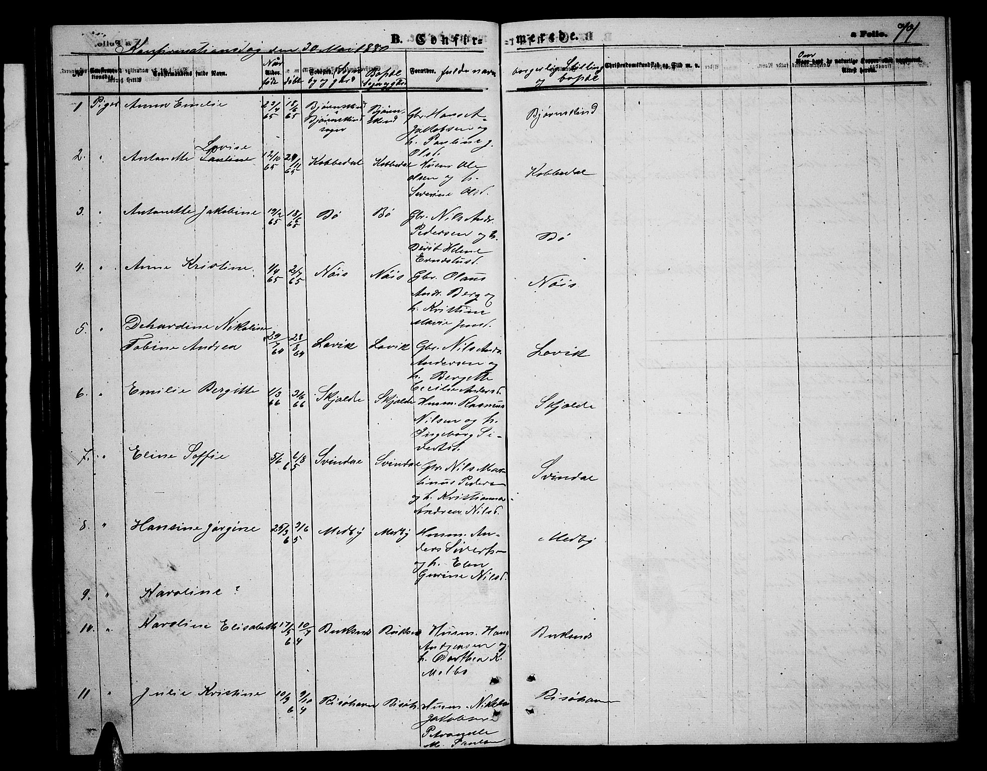 Ministerialprotokoller, klokkerbøker og fødselsregistre - Nordland, SAT/A-1459/898/L1426: Parish register (copy) no. 898C01, 1869-1886, p. 77