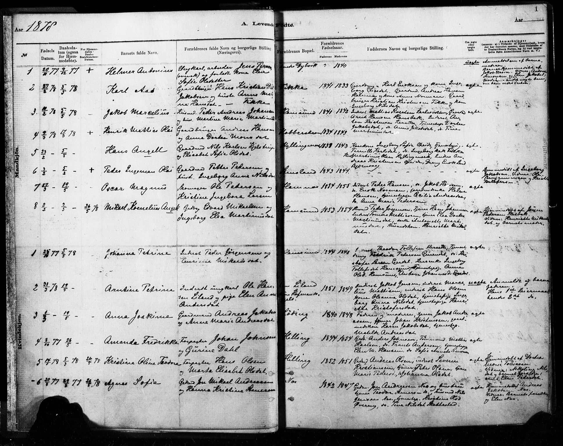 Ministerialprotokoller, klokkerbøker og fødselsregistre - Nordland, SAT/A-1459/859/L0846: Parish register (official) no. 859A06, 1878-1889, p. 1