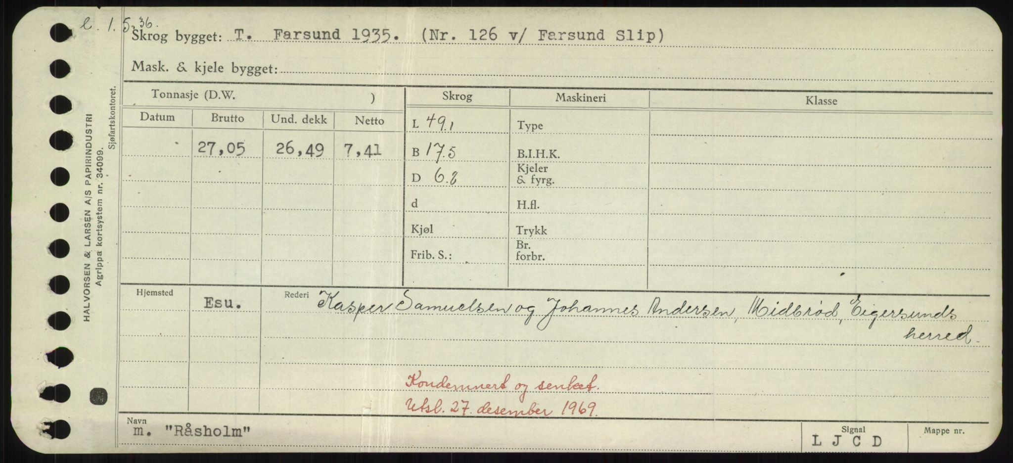 Sjøfartsdirektoratet med forløpere, Skipsmålingen, AV/RA-S-1627/H/Hd/L0031: Fartøy, Rju-Sam, p. 499