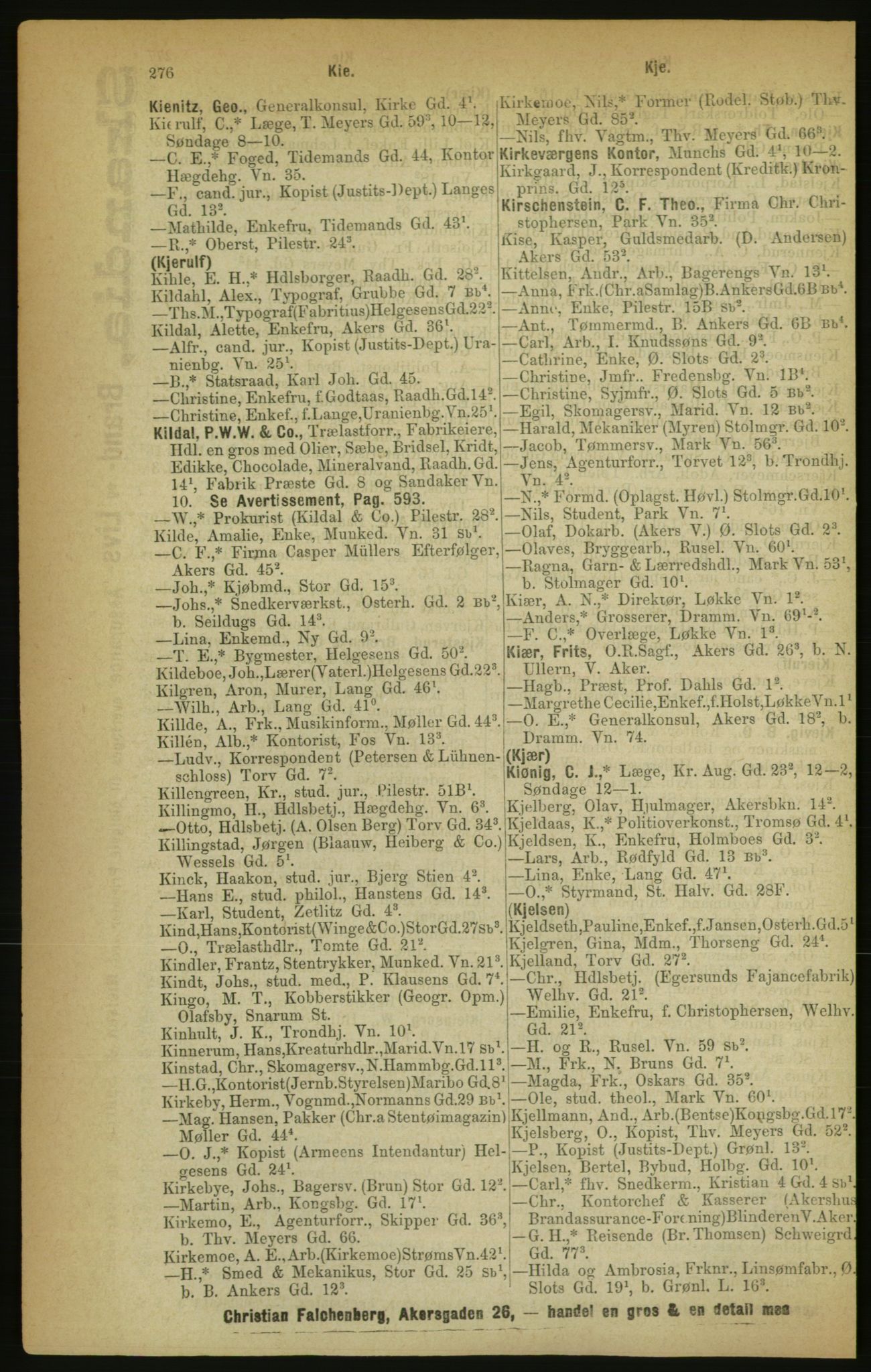 Kristiania/Oslo adressebok, PUBL/-, 1888, p. 276