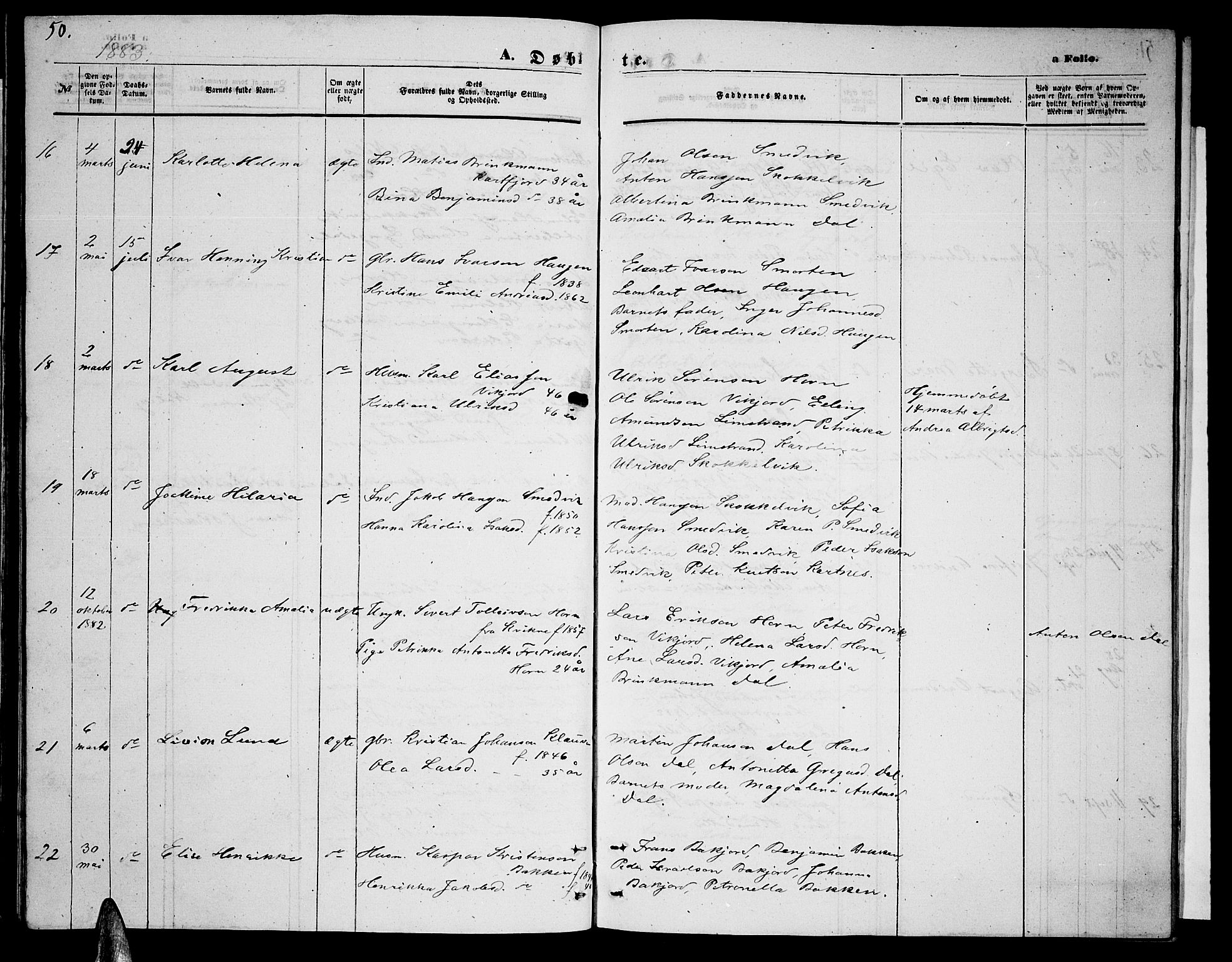 Ministerialprotokoller, klokkerbøker og fødselsregistre - Nordland, AV/SAT-A-1459/884/L1196: Parish register (copy) no. 884C02, 1860-1887, p. 50