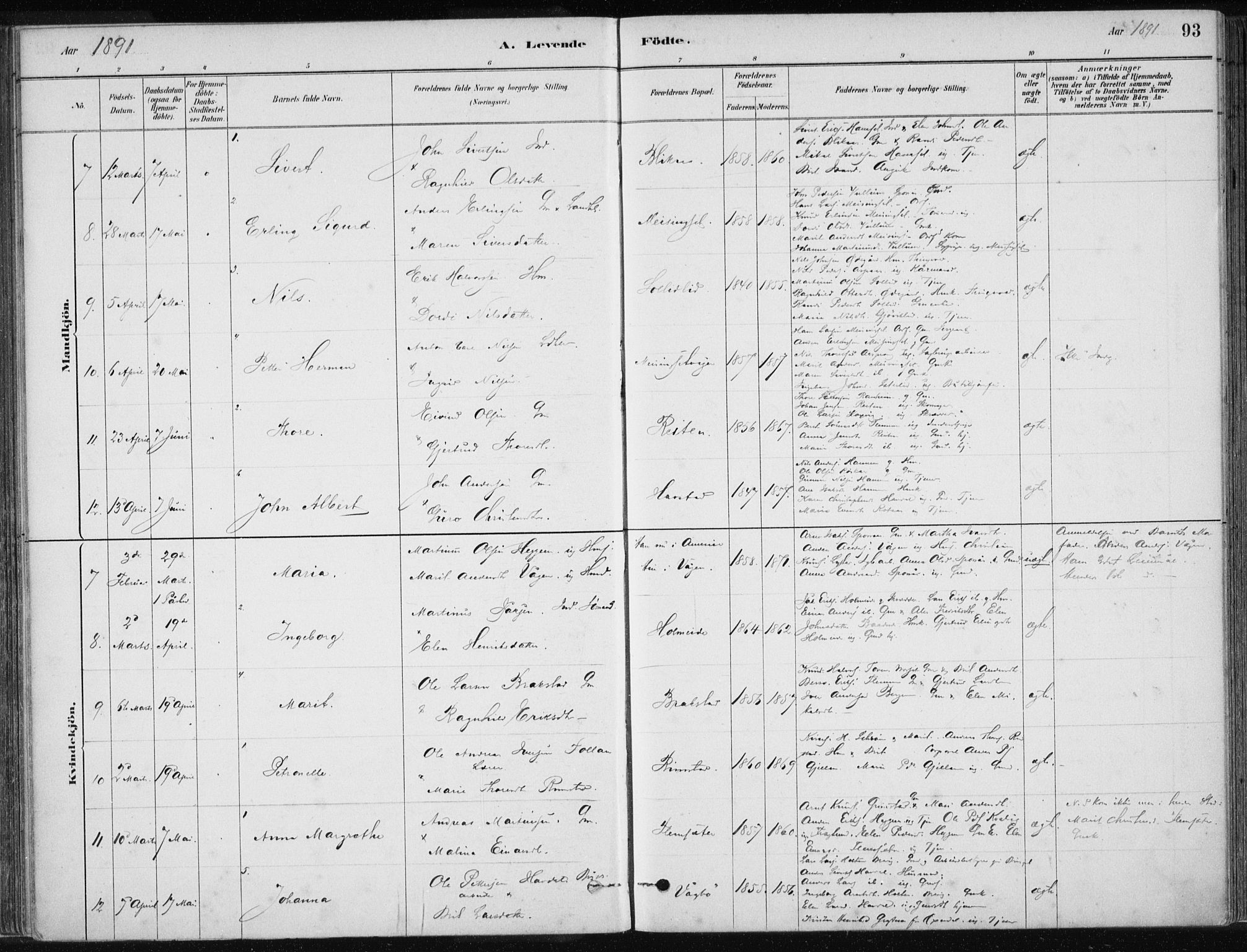 Ministerialprotokoller, klokkerbøker og fødselsregistre - Møre og Romsdal, AV/SAT-A-1454/586/L0987: Parish register (official) no. 586A13, 1879-1892, p. 93