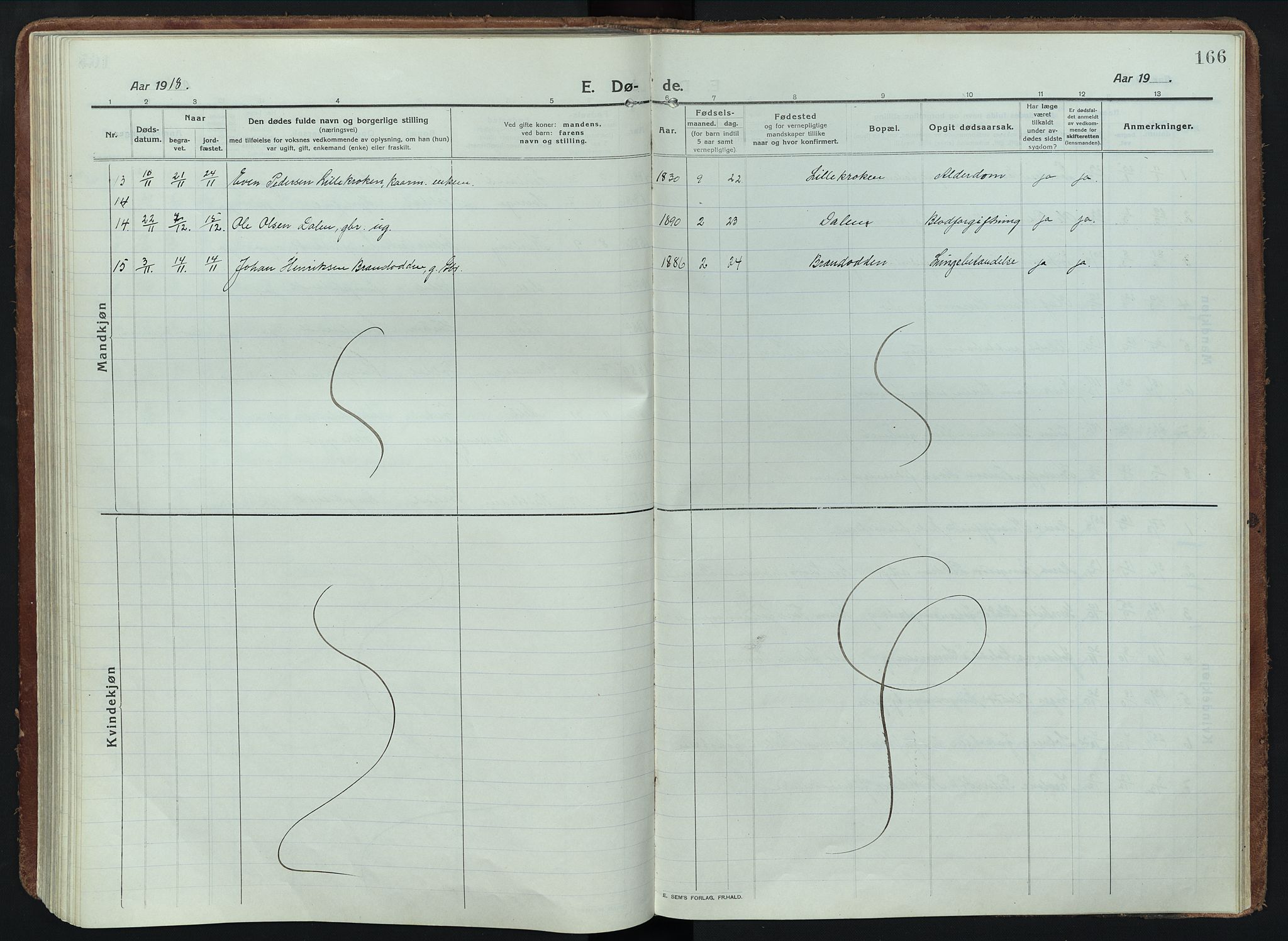 Alvdal prestekontor, AV/SAH-PREST-060/H/Ha/Haa/L0005: Parish register (official) no. 5, 1913-1930, p. 166