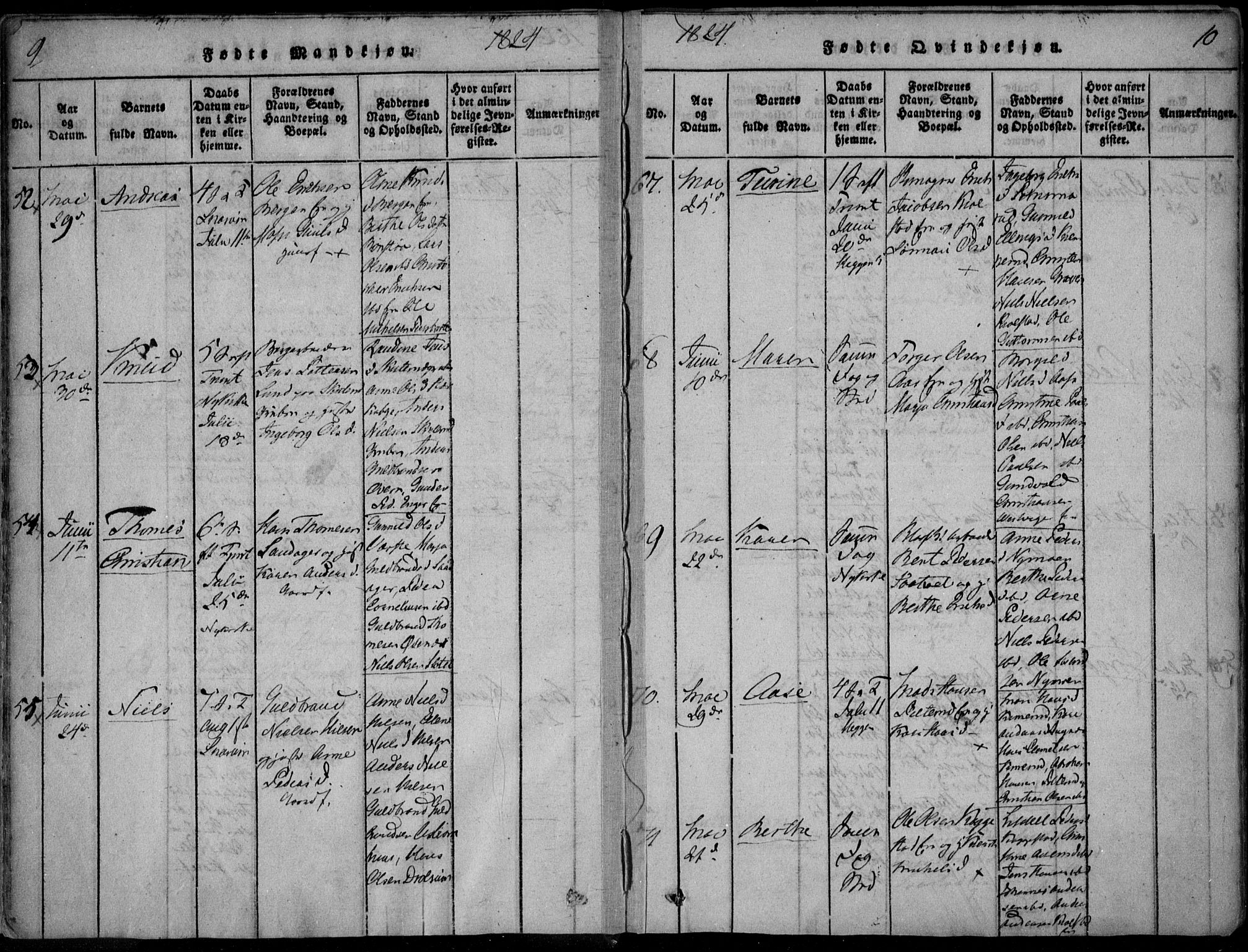 Modum kirkebøker, SAKO/A-234/F/Fa/L0005: Parish register (official) no. 5, 1824-1841, p. 9-10