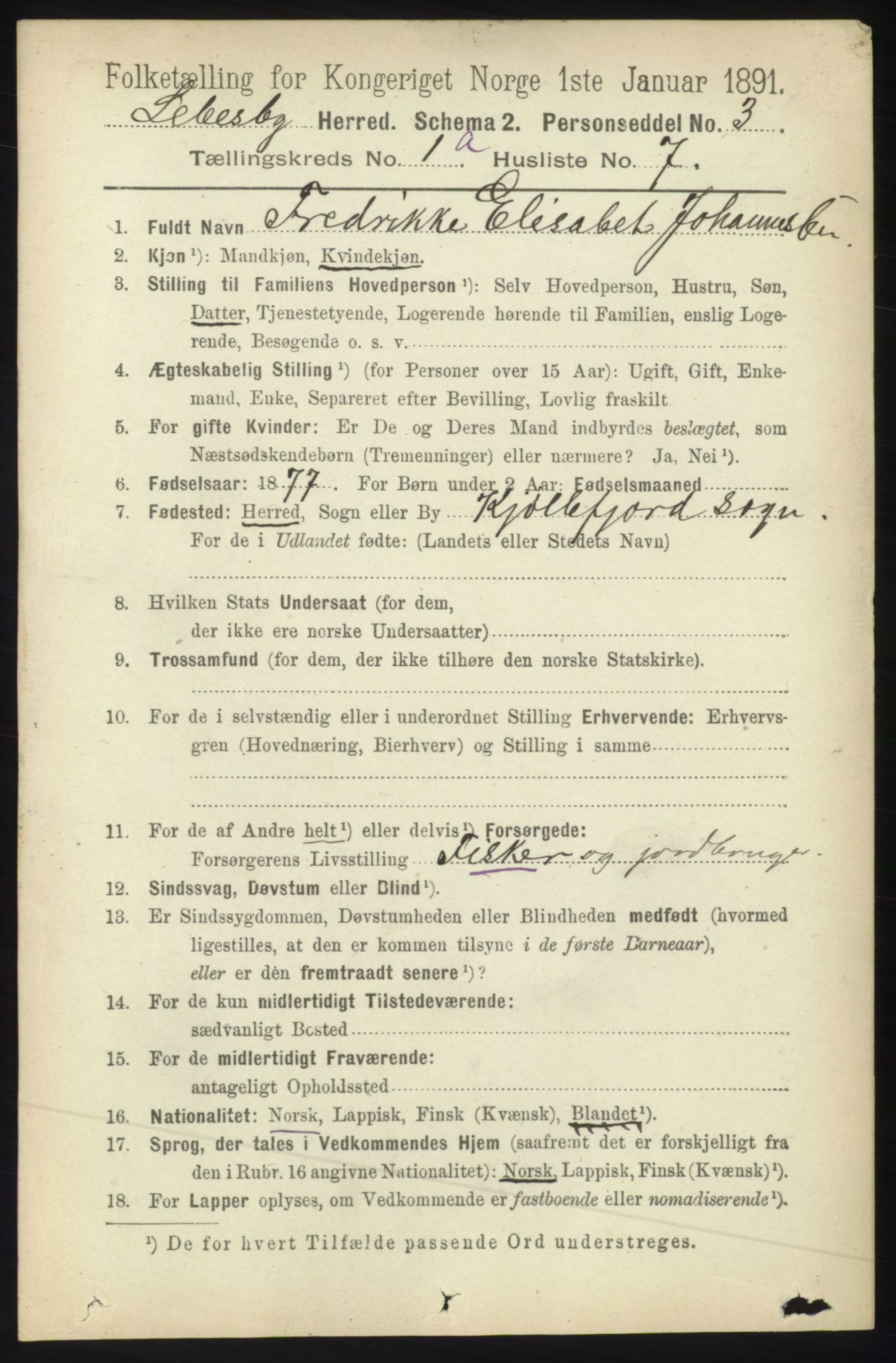 RA, 1891 census for 2022 Lebesby, 1891, p. 76