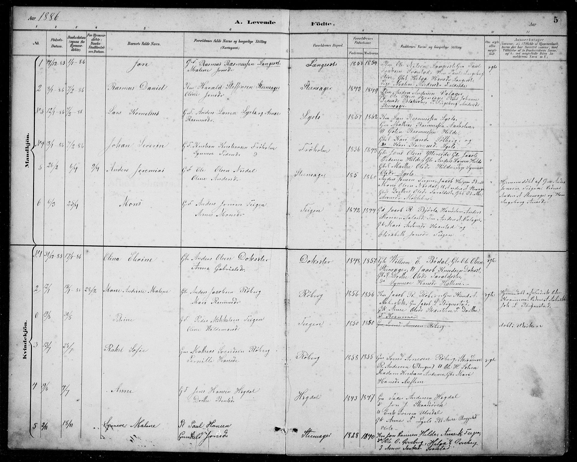 Innvik sokneprestembete, AV/SAB-A-80501: Parish register (copy) no. A 3, 1886-1912, p. 5