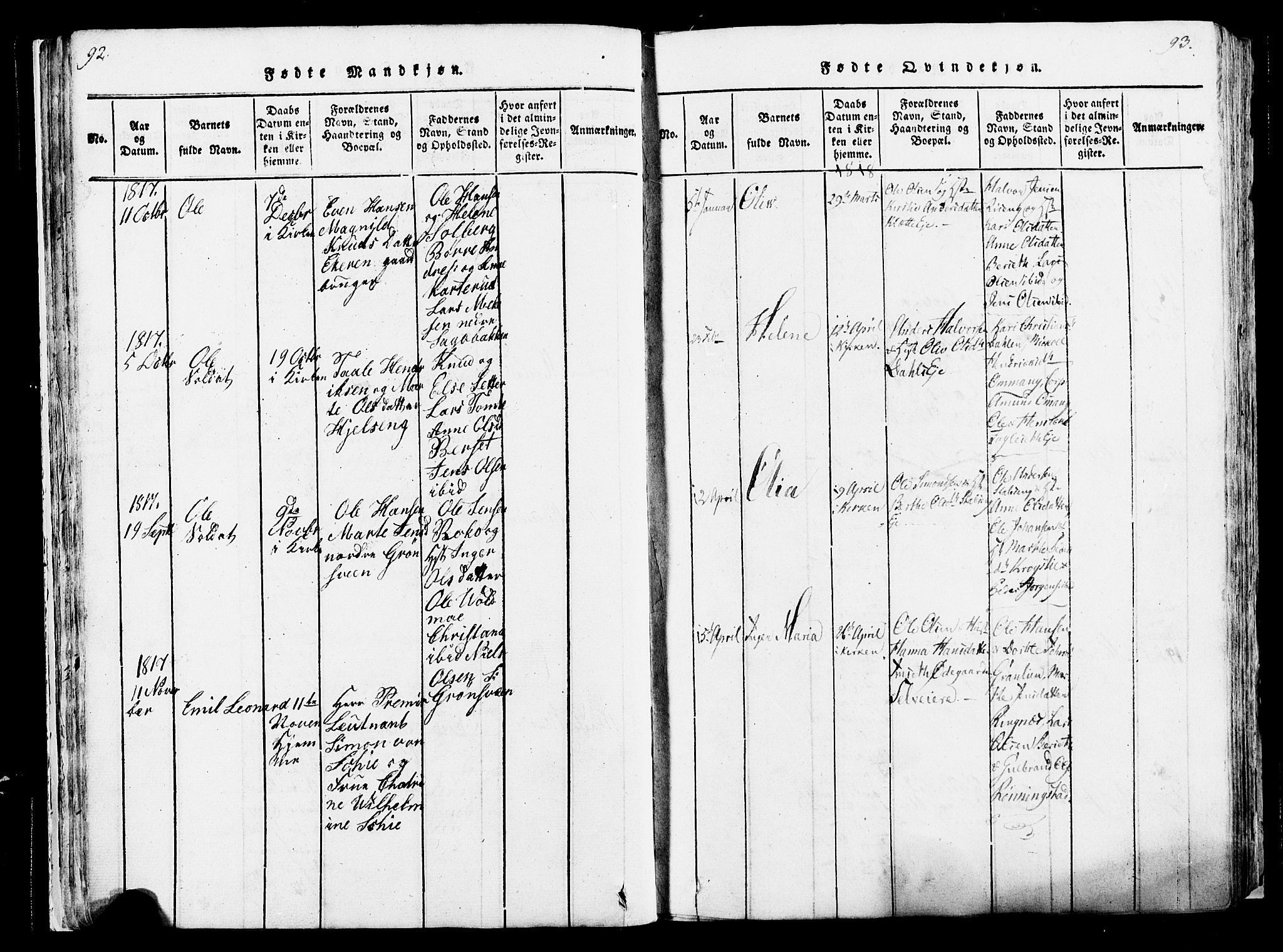 Løten prestekontor, AV/SAH-PREST-022/K/Ka/L0005: Parish register (official) no. 5, 1814-1832, p. 92-93