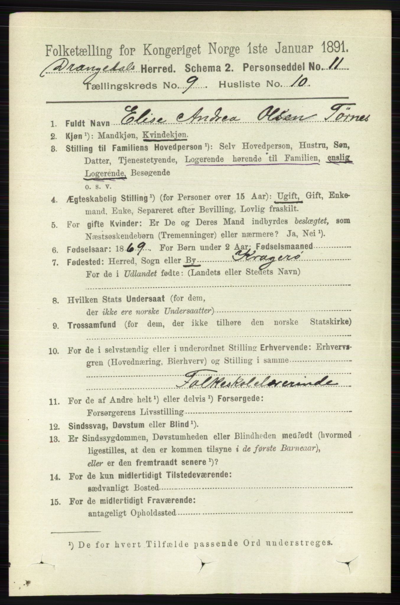 RA, 1891 census for 0817 Drangedal, 1891, p. 3188