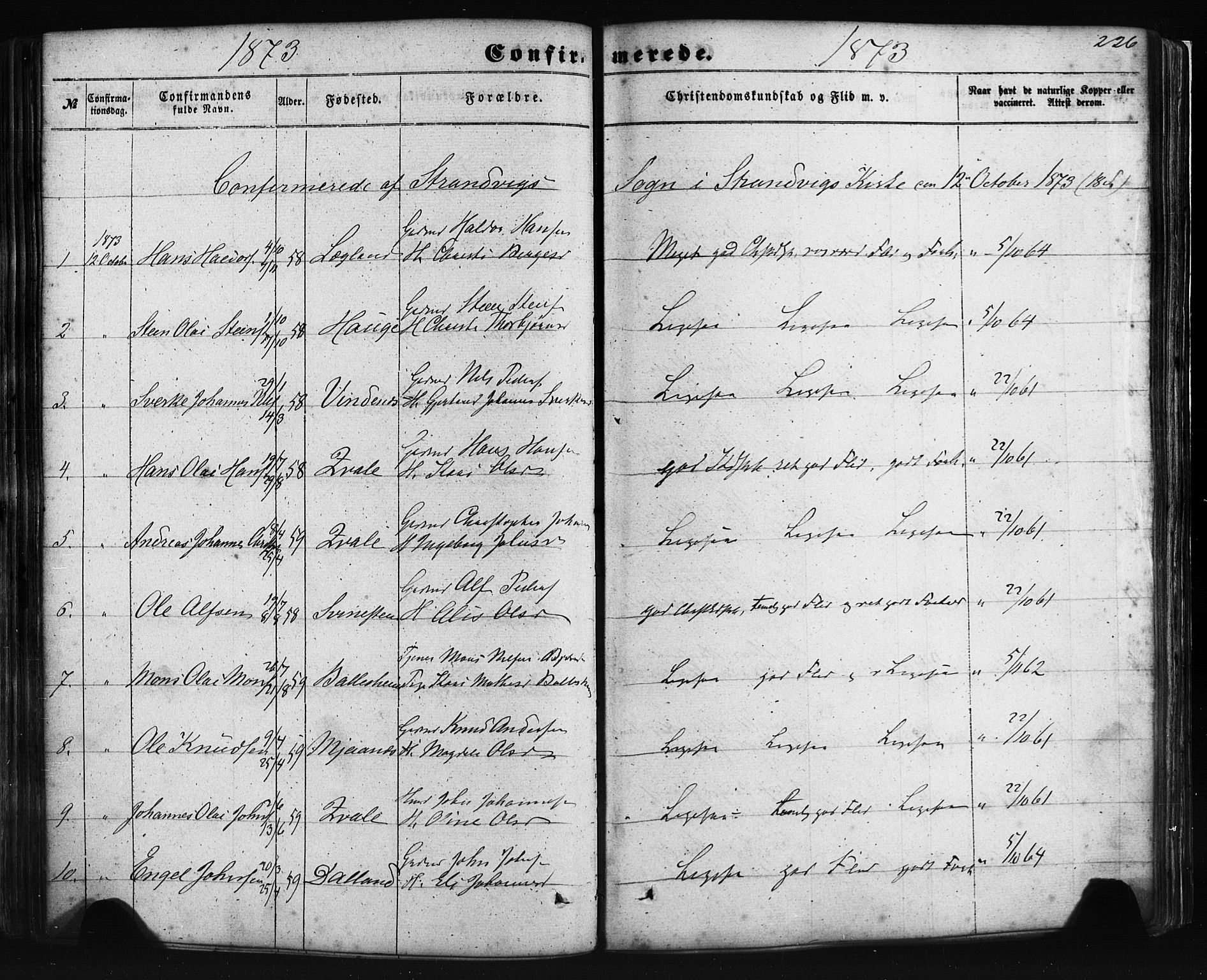 Fusa sokneprestembete, AV/SAB-A-75401/H/Haa: Parish register (official) no. A 1I, 1855-1879, p. 226