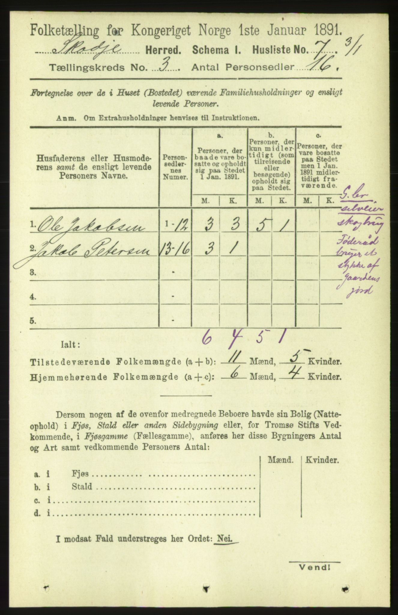 RA, 1891 census for 1529 Skodje, 1891, p. 441