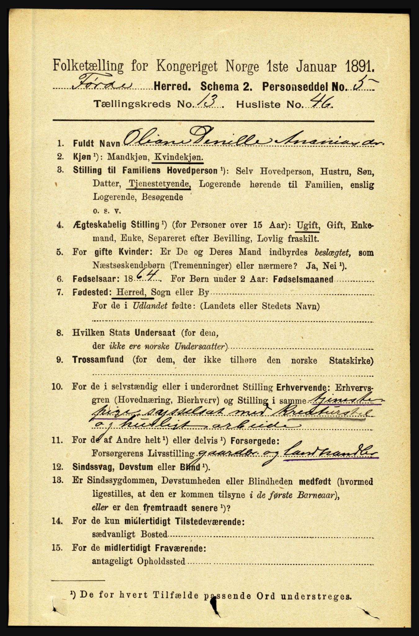 RA, 1891 census for 1432 Førde, 1891, p. 4850