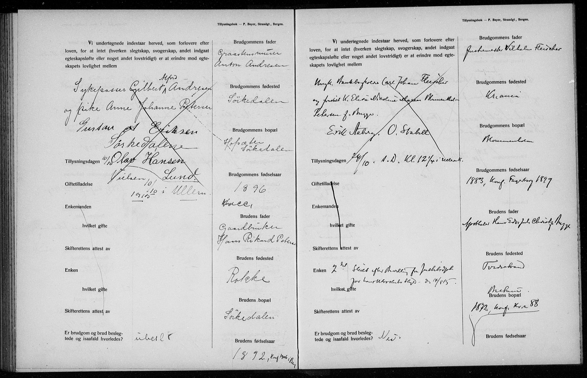 Ullern prestekontor Kirkebøker, AV/SAO-A-10740/H/L0001: Banns register no. 1, 1911-1916