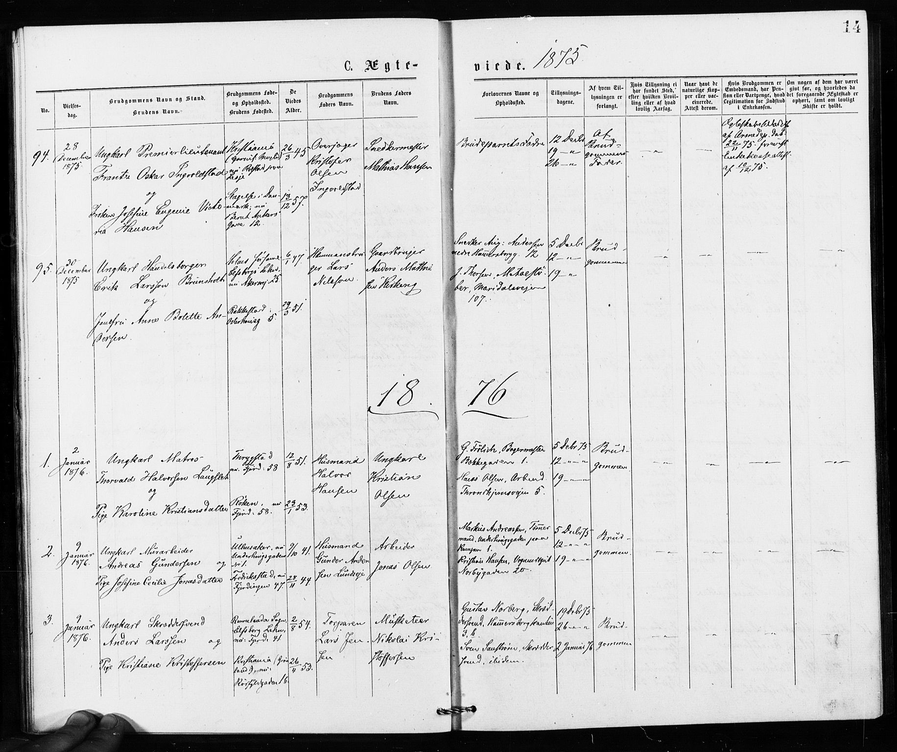 Jakob prestekontor Kirkebøker, SAO/A-10850/F/Fa/L0002: Parish register (official) no. 2, 1875-1879, p. 14