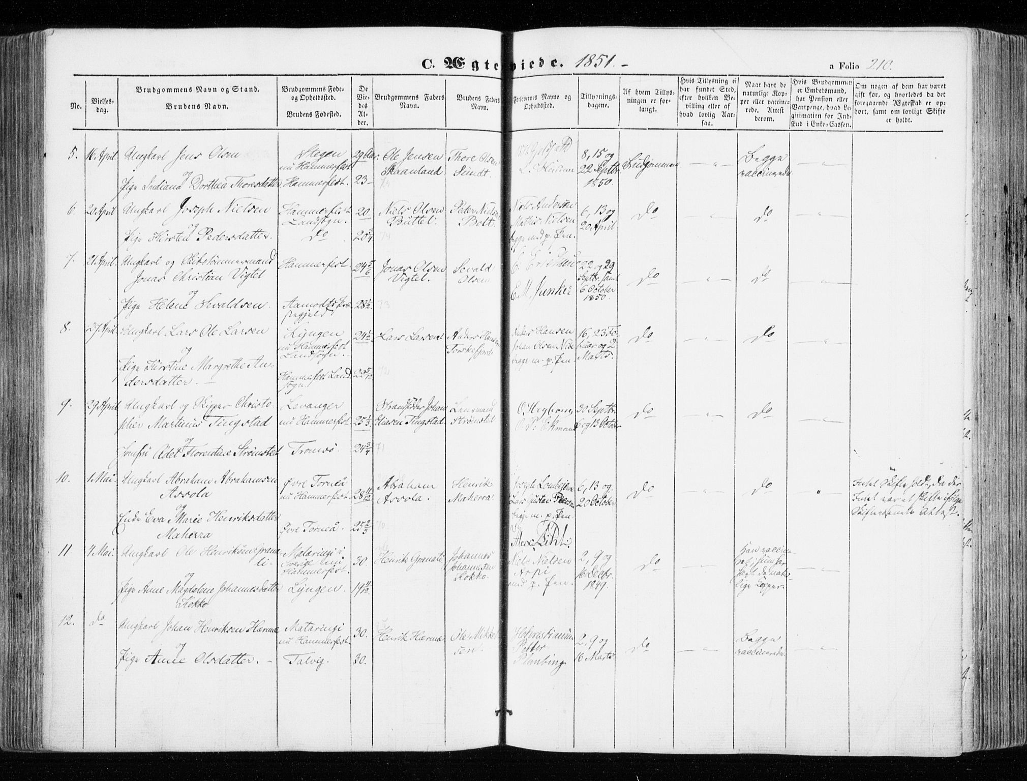 Hammerfest sokneprestkontor, AV/SATØ-S-1347/H/Ha/L0004.kirke: Parish register (official) no. 4, 1843-1856, p. 210