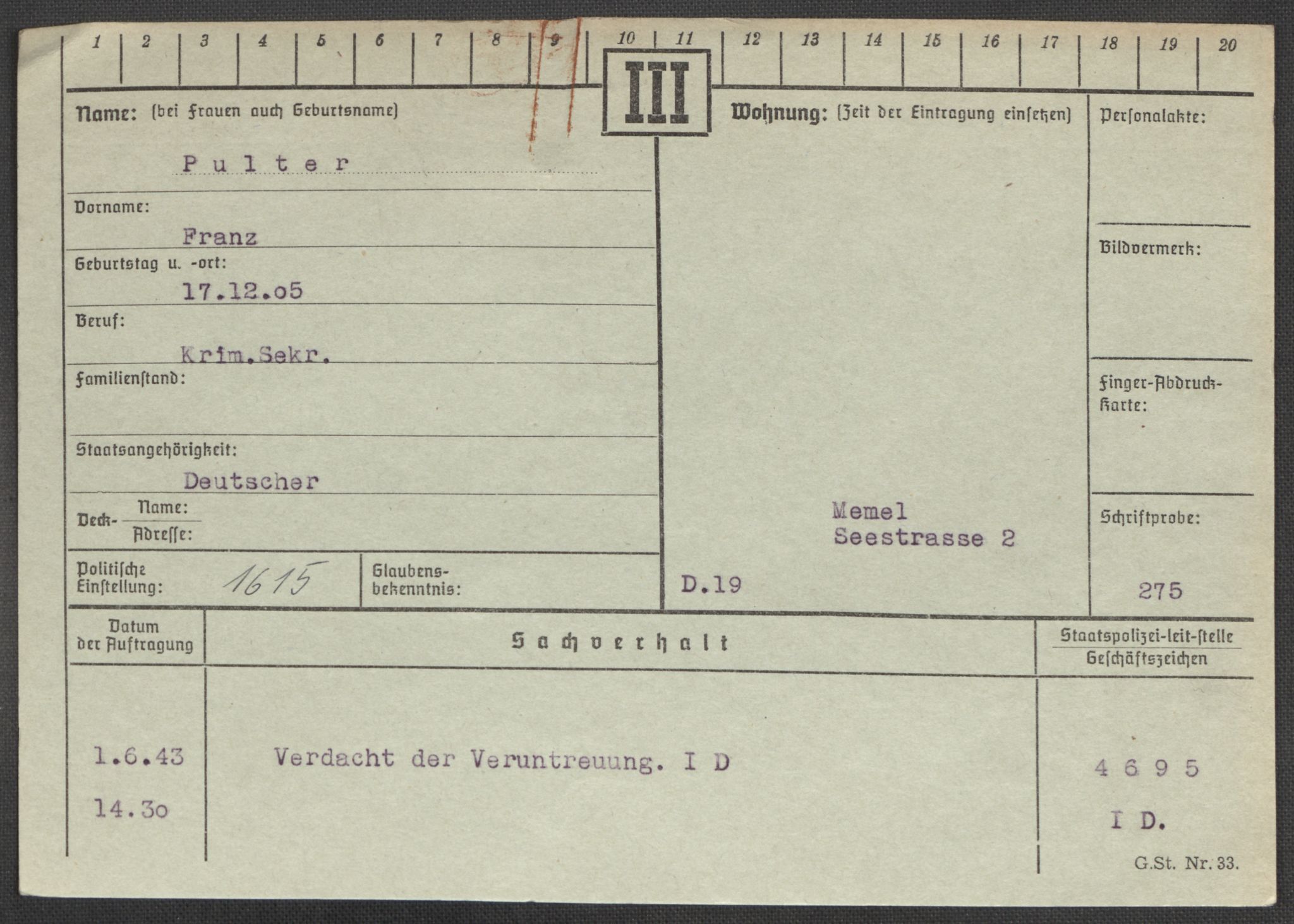 Befehlshaber der Sicherheitspolizei und des SD, AV/RA-RAFA-5969/E/Ea/Eaa/L0008: Register over norske fanger i Møllergata 19: Oelze-Ru, 1940-1945, p. 974