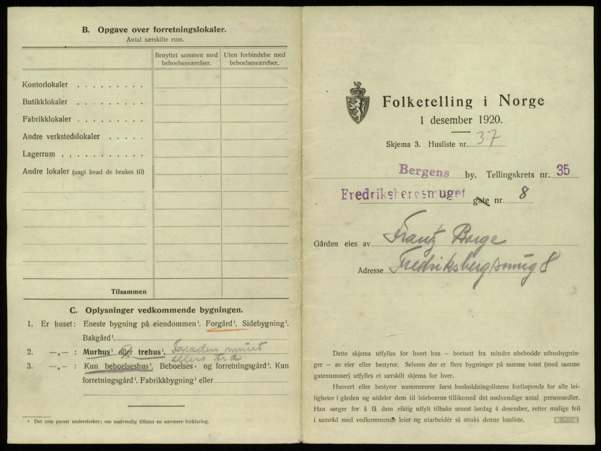 SAB, 1920 census for Bergen, 1920, p. 3298