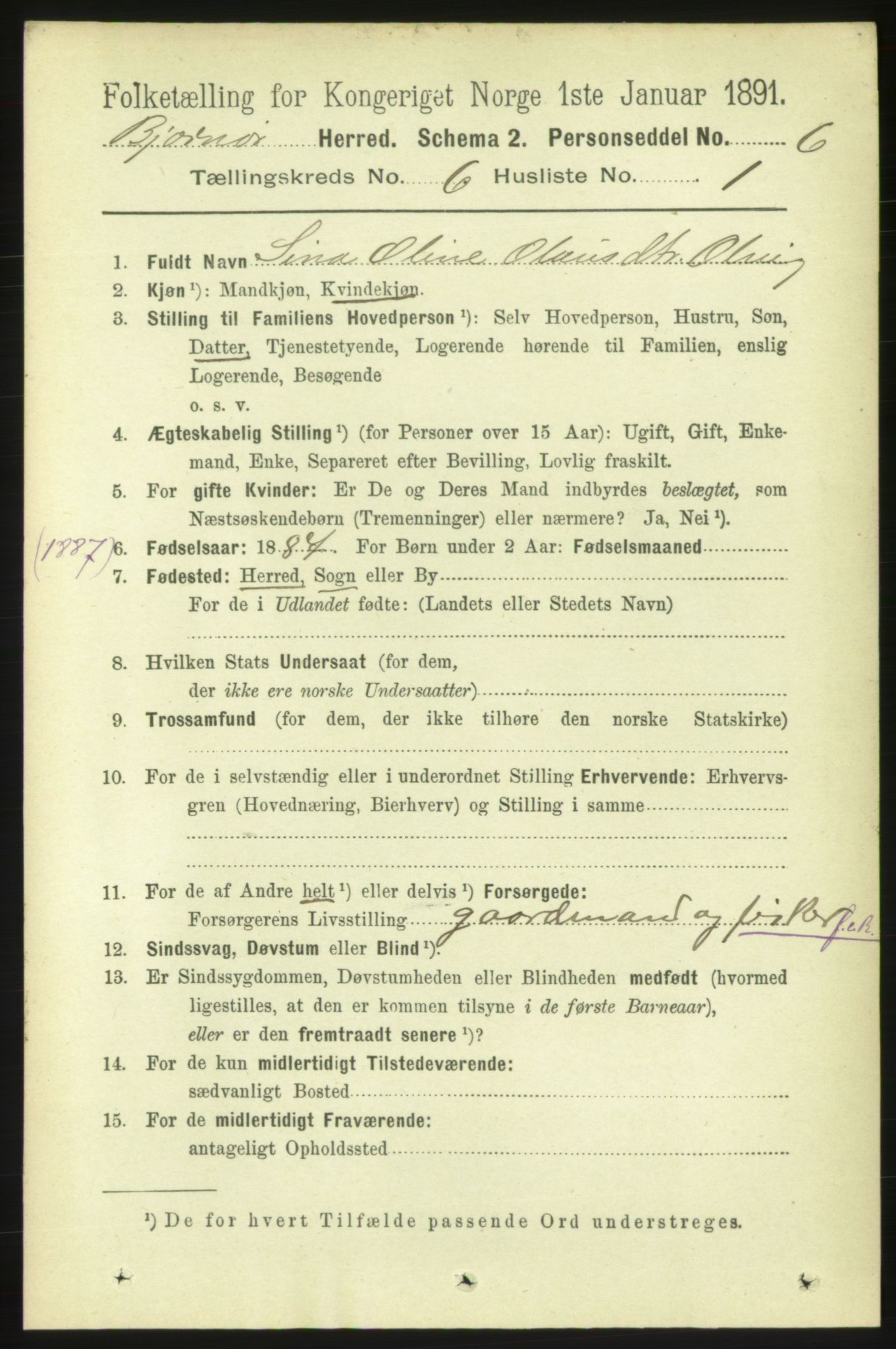 RA, 1891 census for 1632 Bjørnør, 1891, p. 2587