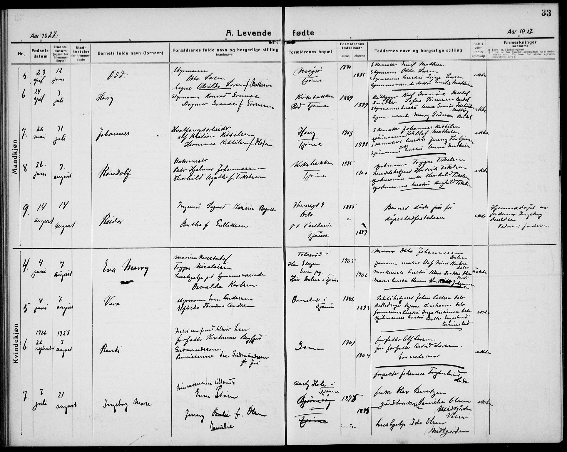 Tjøme kirkebøker, AV/SAKO-A-328/G/Ga/L0003: Parish register (copy) no. I 3, 1921-1935, p. 33