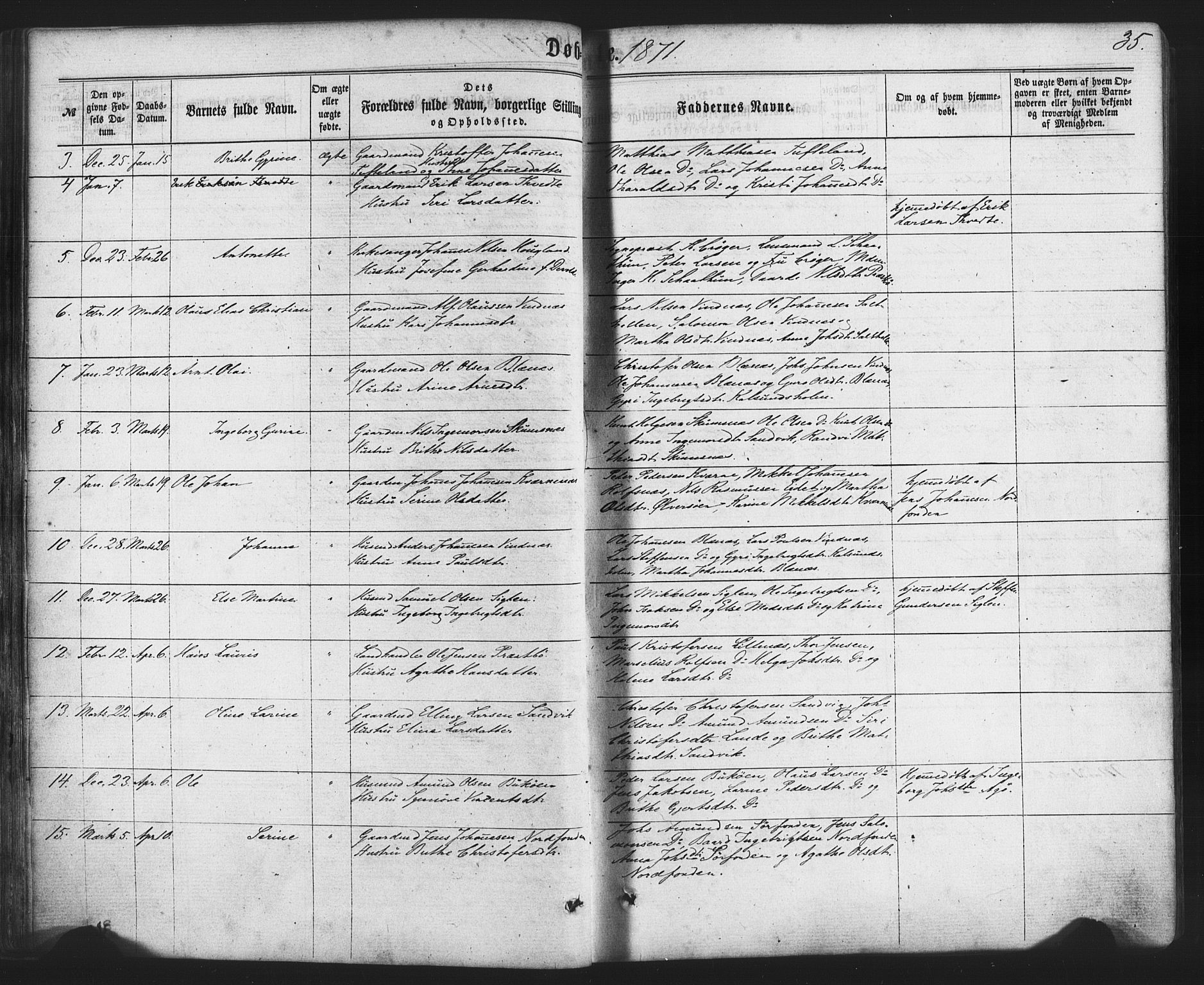 Fitjar sokneprestembete, AV/SAB-A-99926: Parish register (official) no. A 1, 1862-1881, p. 35