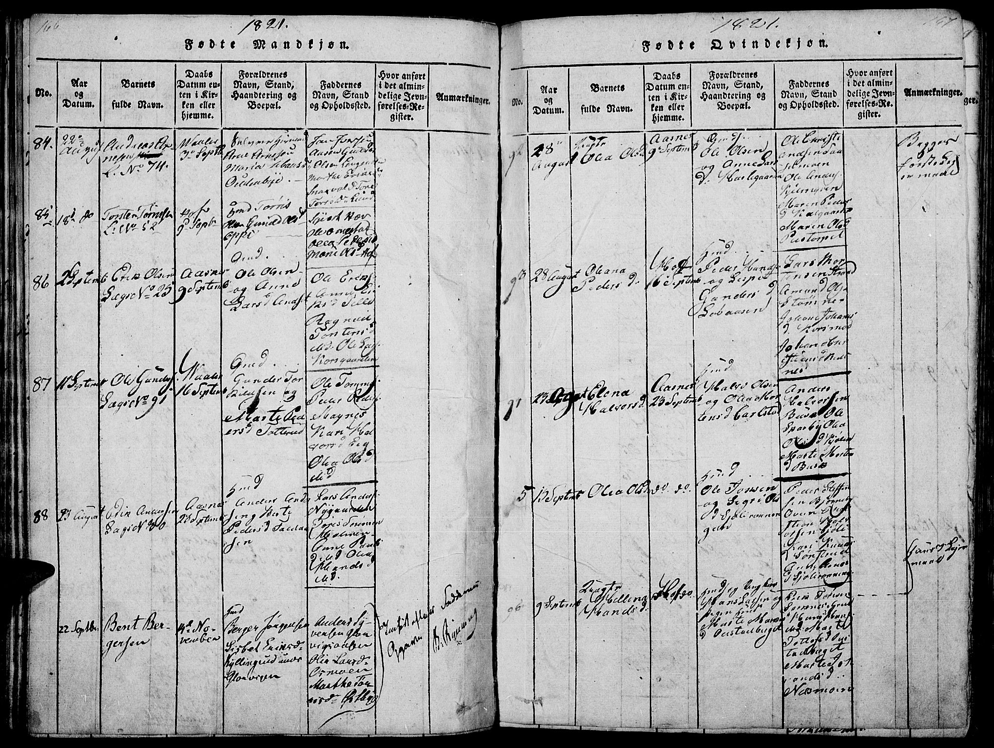 Hof prestekontor, SAH/PREST-038/H/Ha/Haa/L0005: Parish register (official) no. 5, 1816-1822, p. 166-167