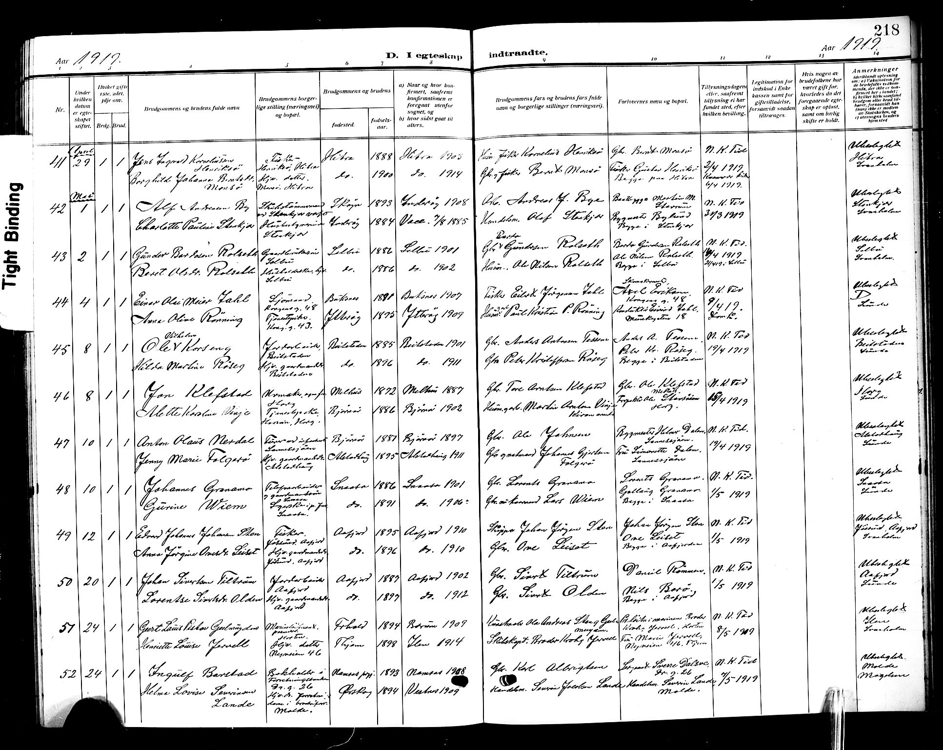 Ministerialprotokoller, klokkerbøker og fødselsregistre - Sør-Trøndelag, AV/SAT-A-1456/601/L0097: Parish register (copy) no. 601C15, 1911-1921, p. 218