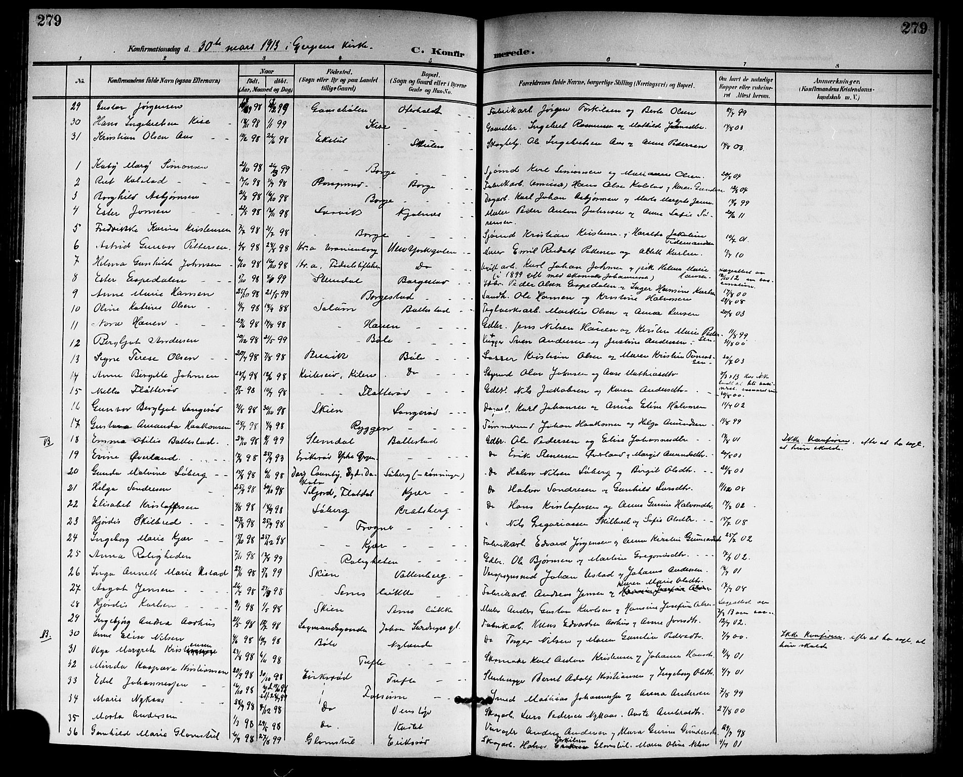 Gjerpen kirkebøker, SAKO/A-265/G/Ga/L0003: Parish register (copy) no. I 3, 1901-1919, p. 279