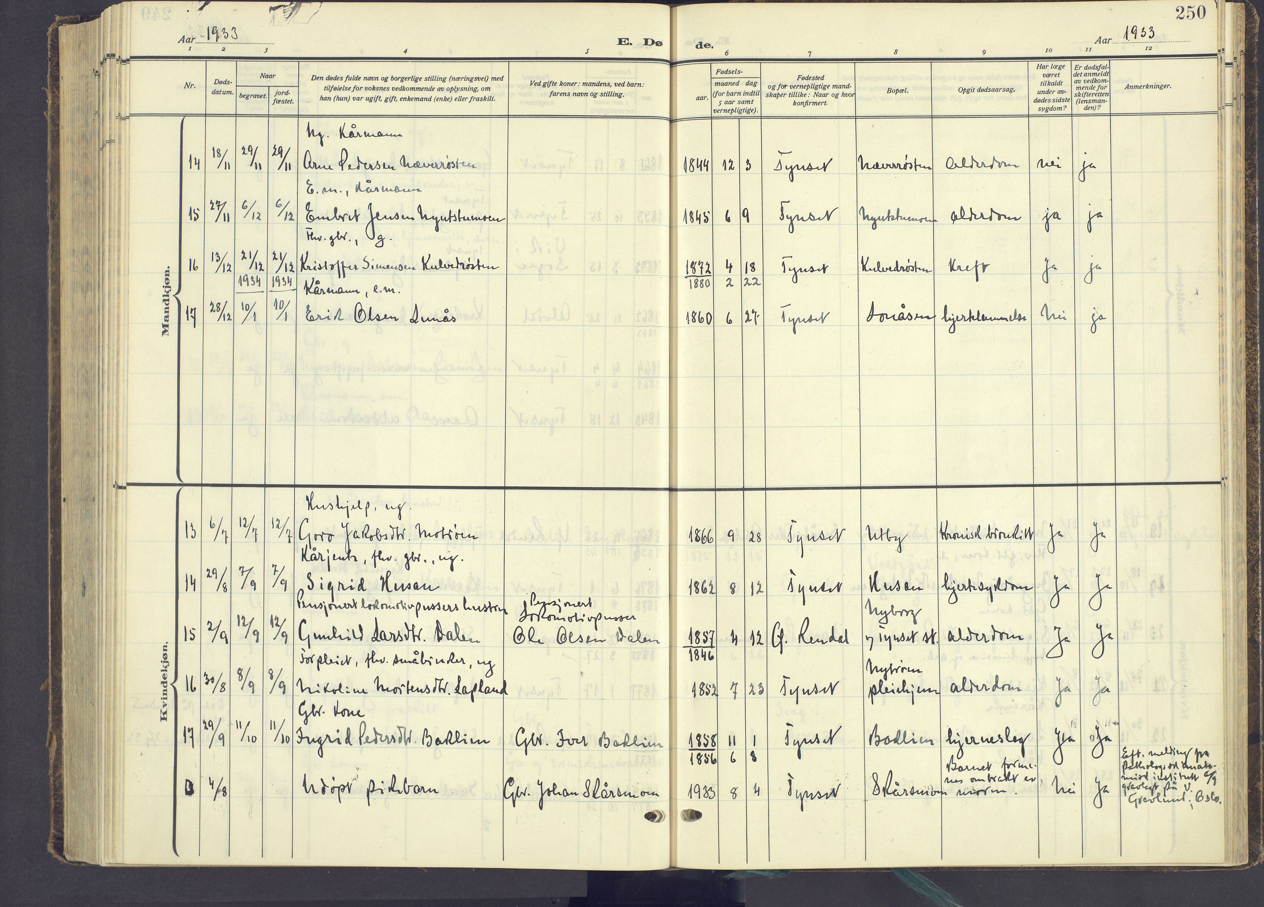 Tynset prestekontor, AV/SAH-PREST-058/H/Ha/Haa/L0027: Parish register (official) no. 27, 1930-1944, p. 250