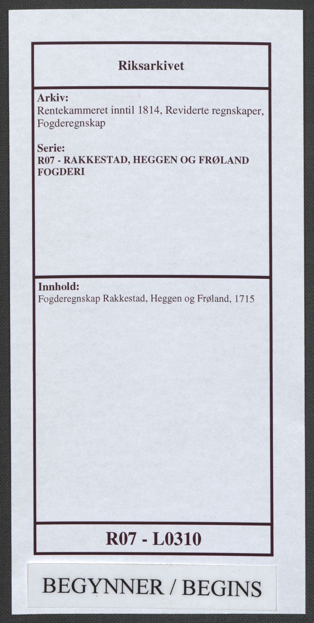 Rentekammeret inntil 1814, Reviderte regnskaper, Fogderegnskap, RA/EA-4092/R07/L0310: Fogderegnskap Rakkestad, Heggen og Frøland, 1715, p. 1