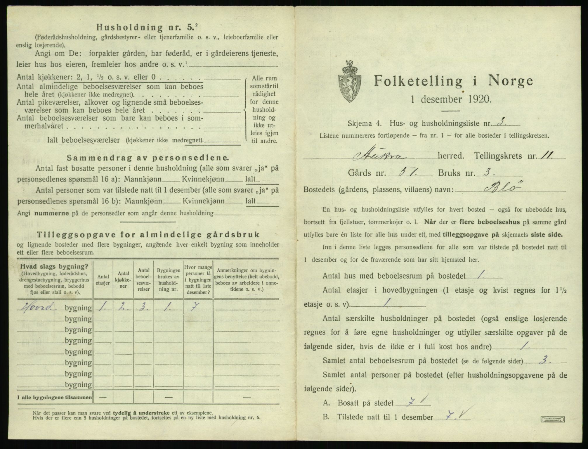 SAT, 1920 census for Aukra, 1920, p. 699