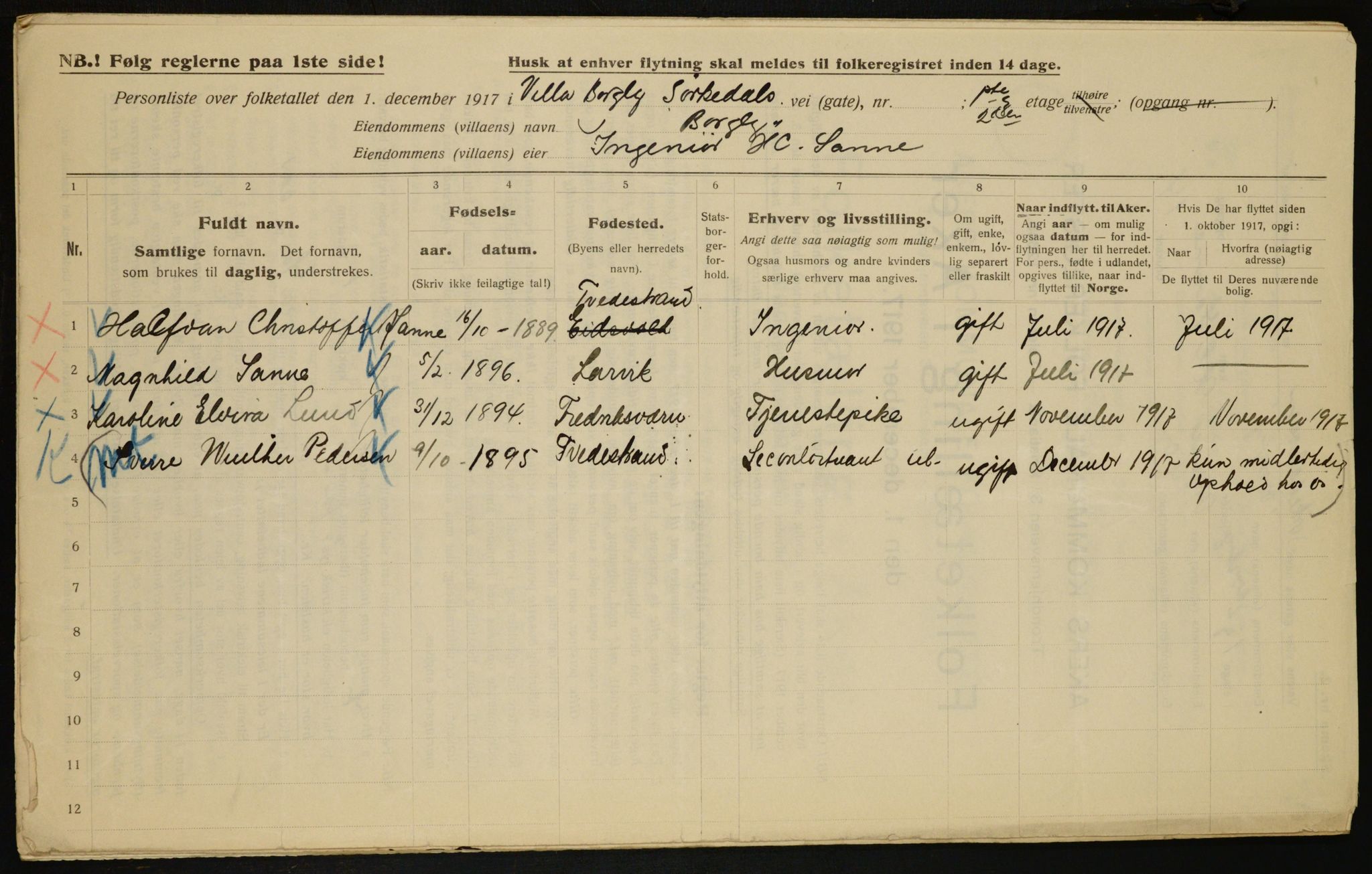 OBA, Municipal Census 1917 for Aker, 1917, p. 8826