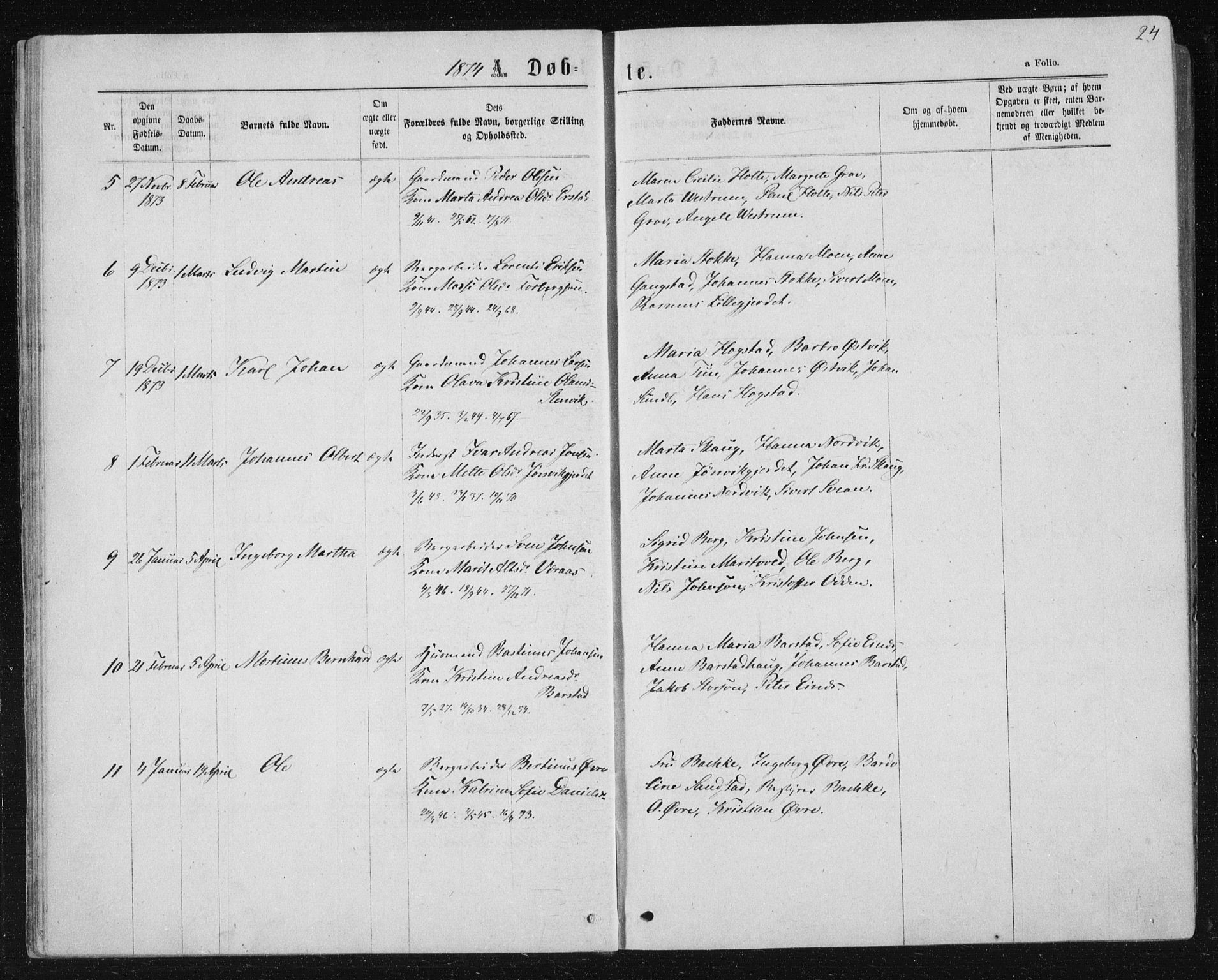 Ministerialprotokoller, klokkerbøker og fødselsregistre - Nord-Trøndelag, SAT/A-1458/722/L0219: Parish register (official) no. 722A06, 1868-1880, p. 24
