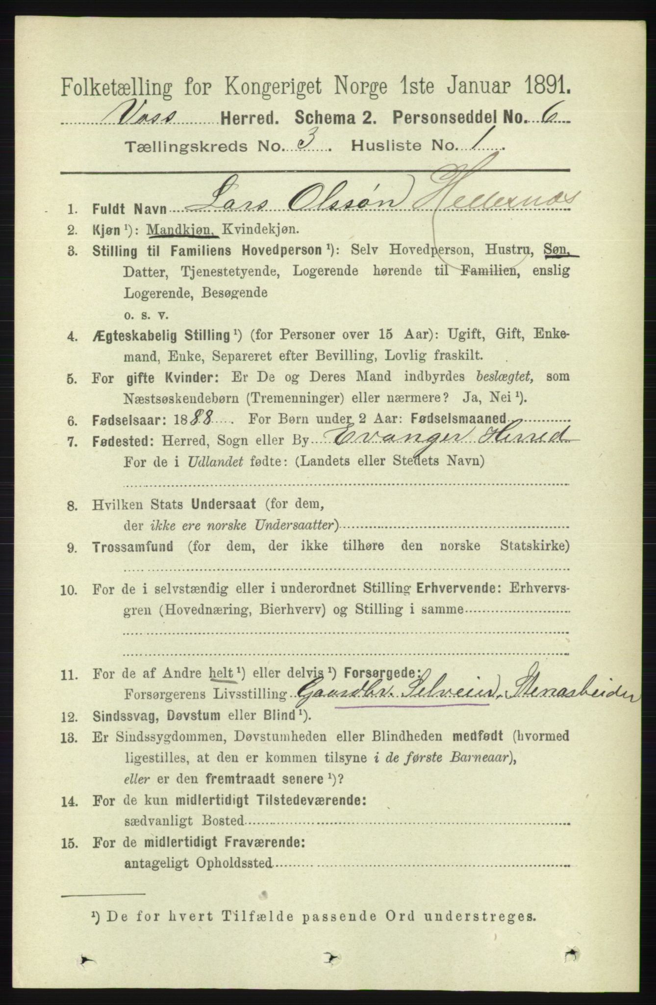 RA, 1891 census for 1235 Voss, 1891, p. 1179