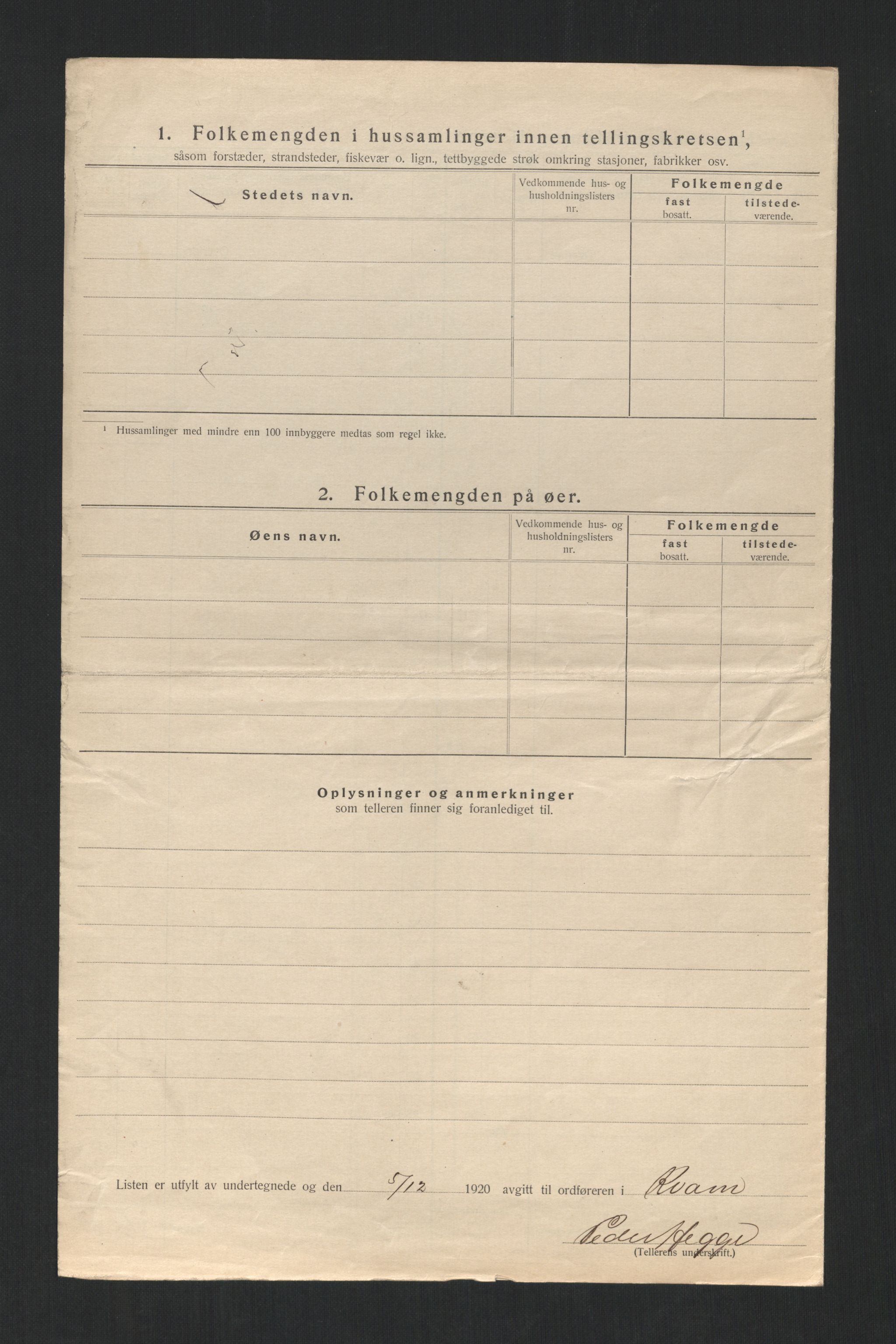 SAT, 1920 census for Kvam, 1920, p. 42