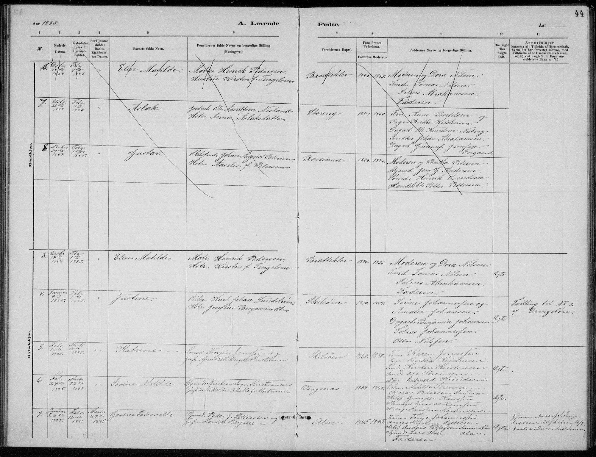 Tromøy sokneprestkontor, AV/SAK-1111-0041/F/Fb/L0005: Parish register (copy) no. B 5, 1877-1891, p. 44