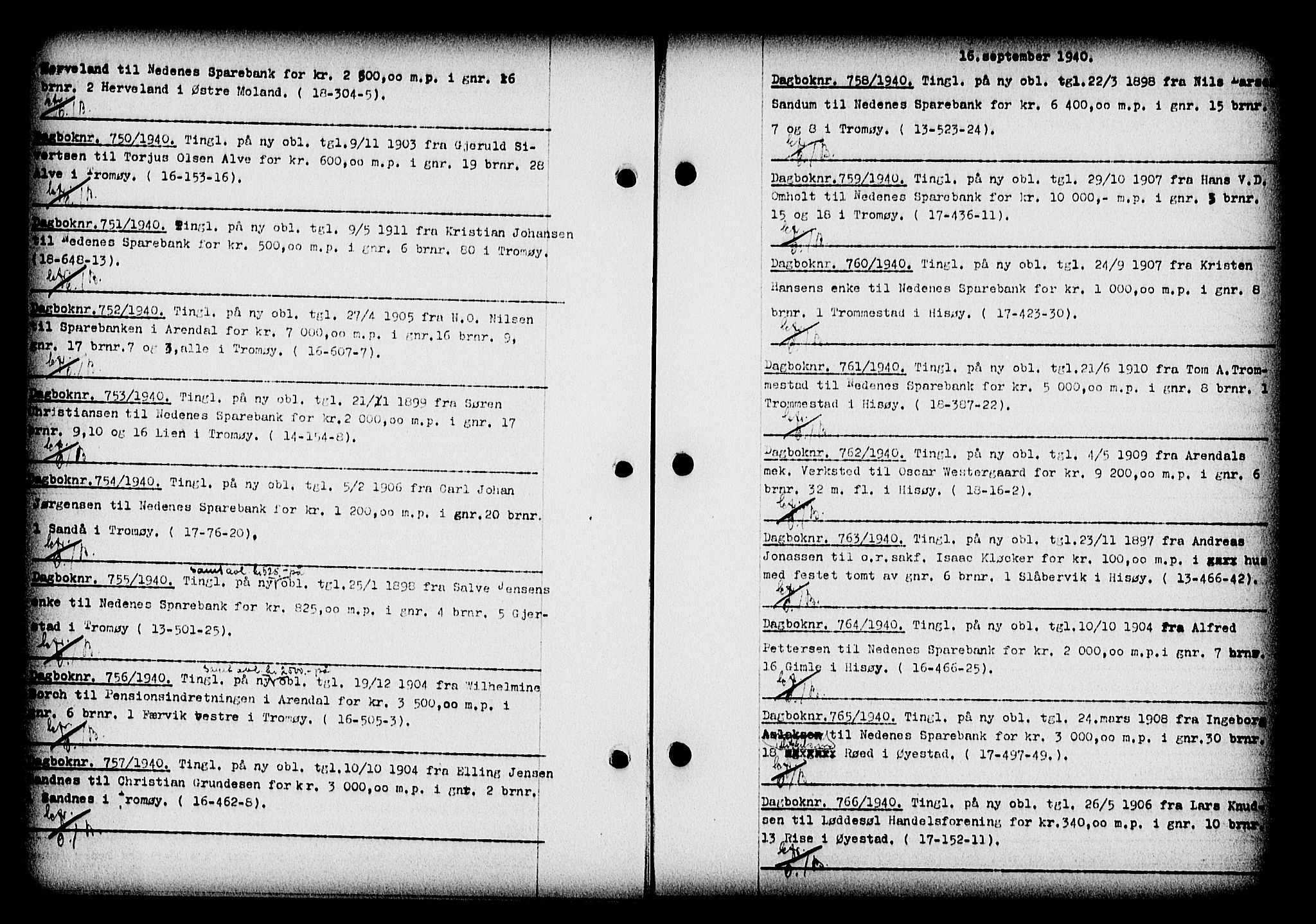 Nedenes sorenskriveri, SAK/1221-0006/G/Gb/Gba/L0047: Mortgage book no. A-I, 1939-1940, Diary no: : 750/1940