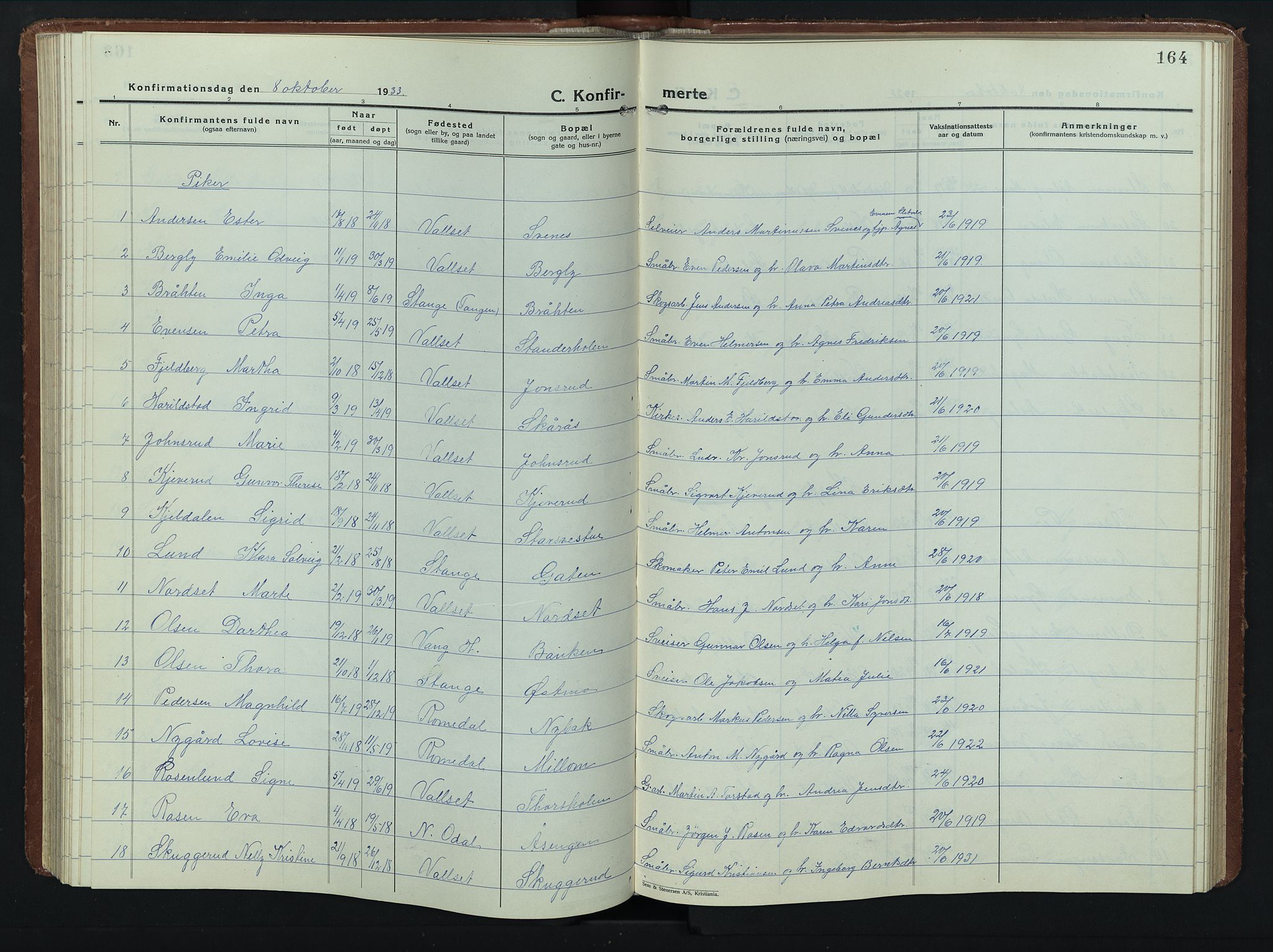 Romedal prestekontor, SAH/PREST-004/L/L0015: Parish register (copy) no. 15, 1923-1949, p. 164