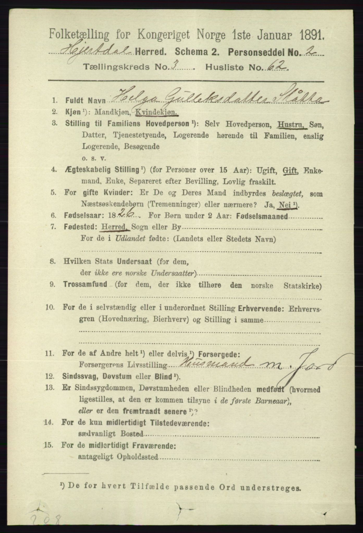 RA, 1891 census for 0827 Hjartdal, 1891, p. 1326