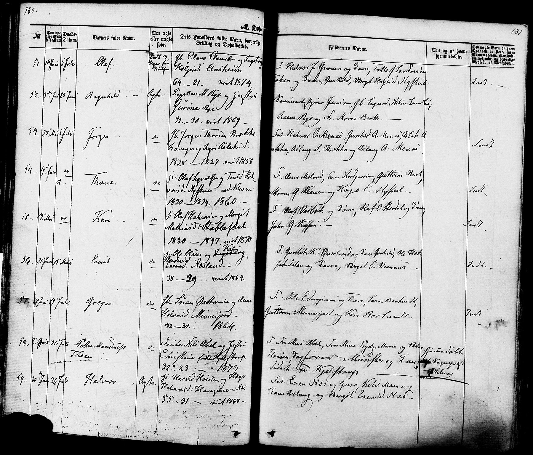 Seljord kirkebøker, AV/SAKO-A-20/F/Fa/L0013: Parish register (official) no. I 13, 1866-1876, p. 180-181