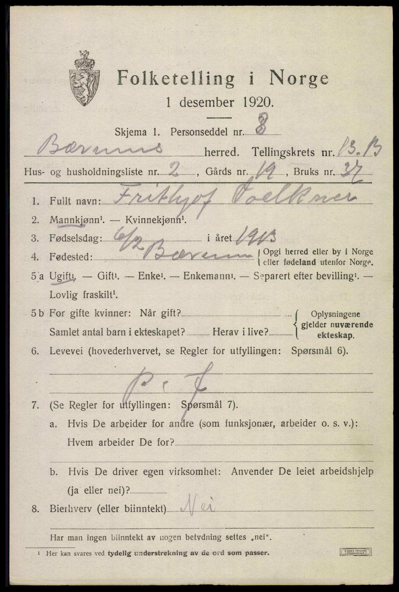 SAO, 1920 census for Bærum, 1920, p. 34314