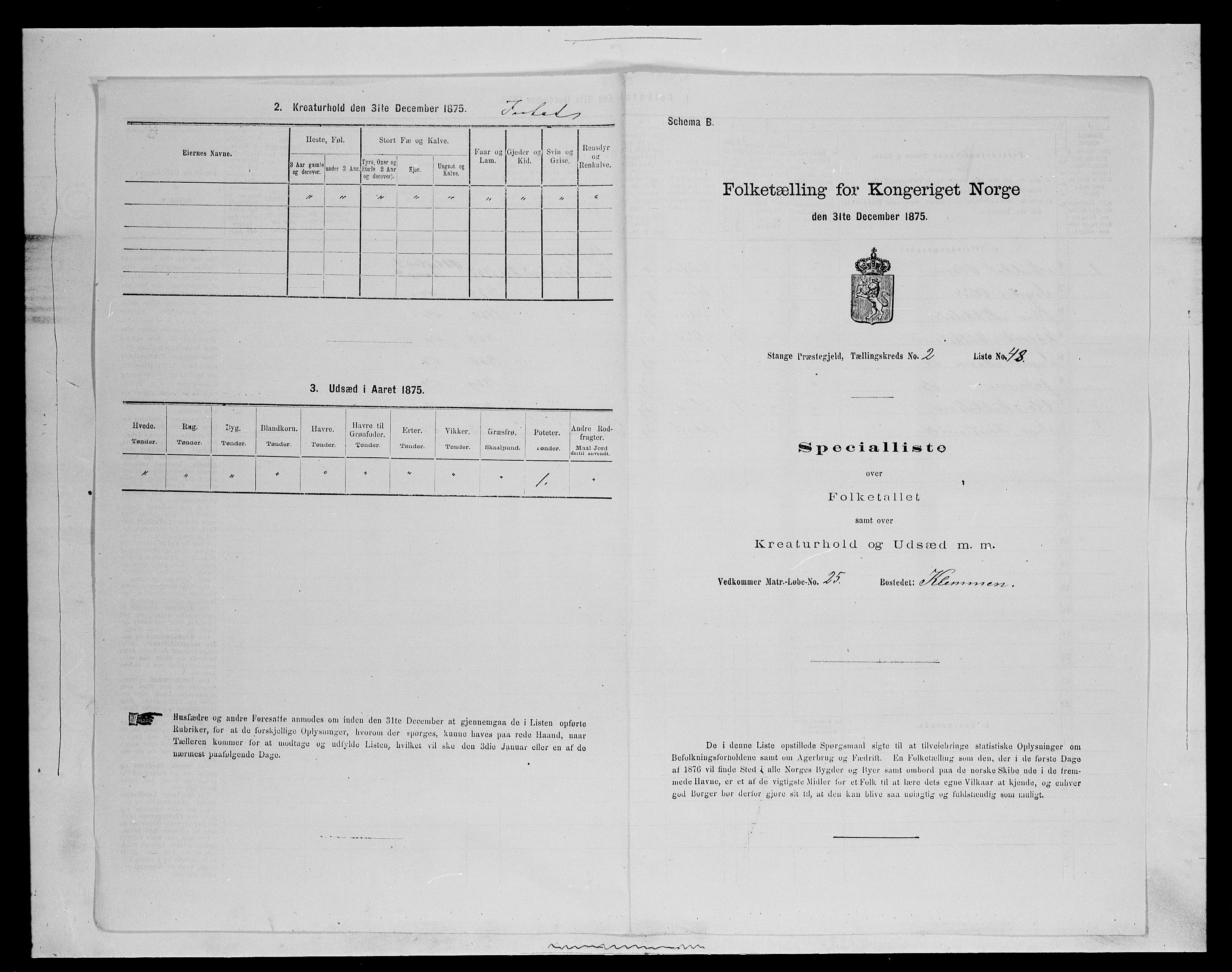 SAH, 1875 census for 0417P Stange, 1875, p. 376