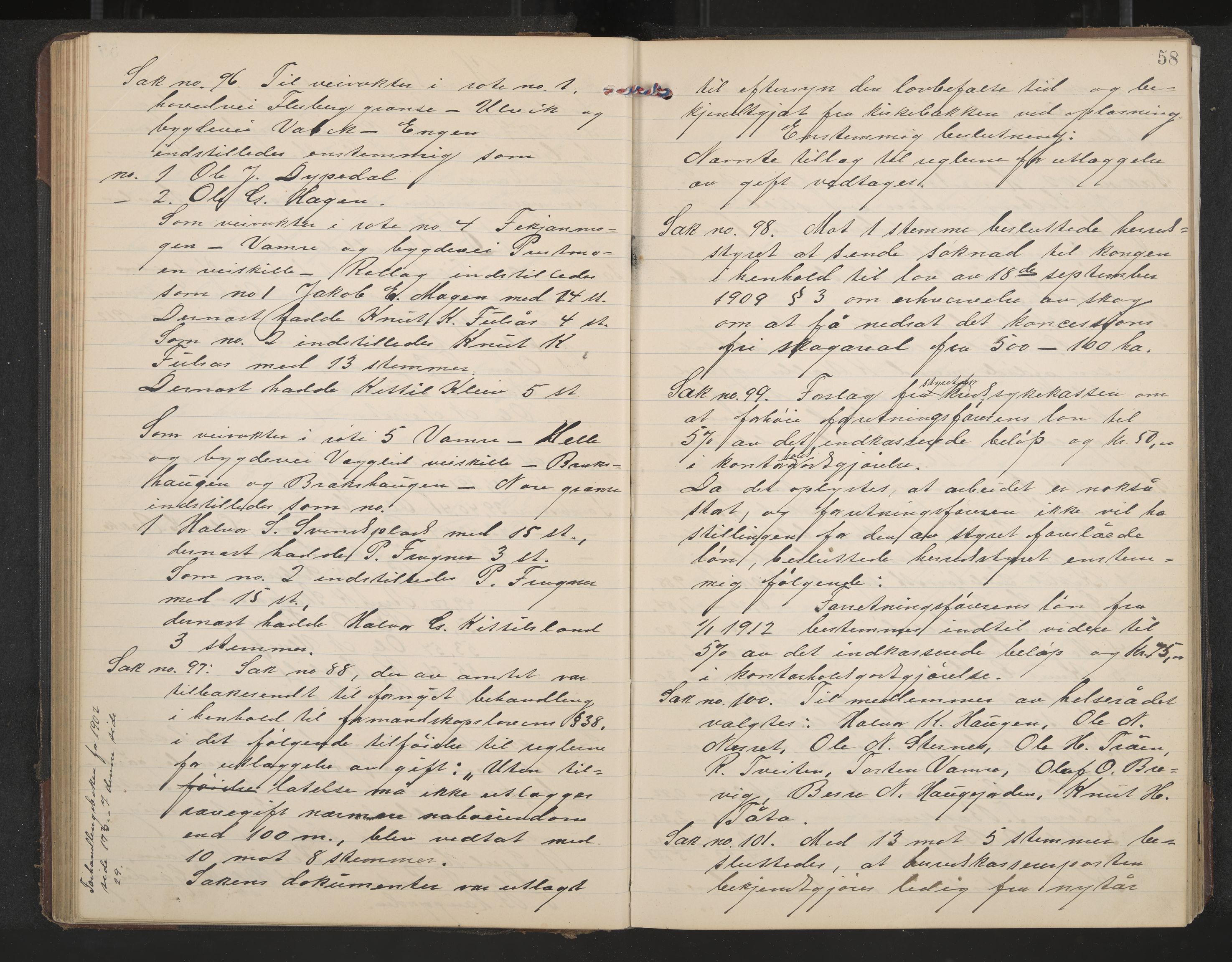 Rollag formannskap og sentraladministrasjon, IKAK/0632021-2/A/Aa/L0005: Møtebok, 1909-1915, p. 58