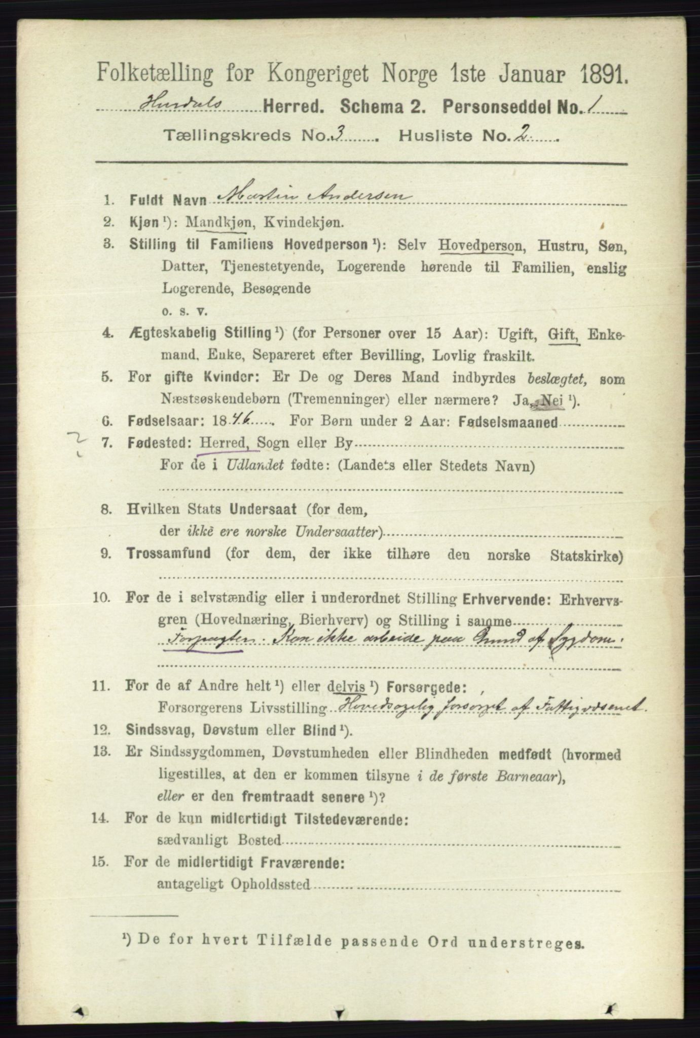 RA, 1891 census for 0239 Hurdal, 1891, p. 1036