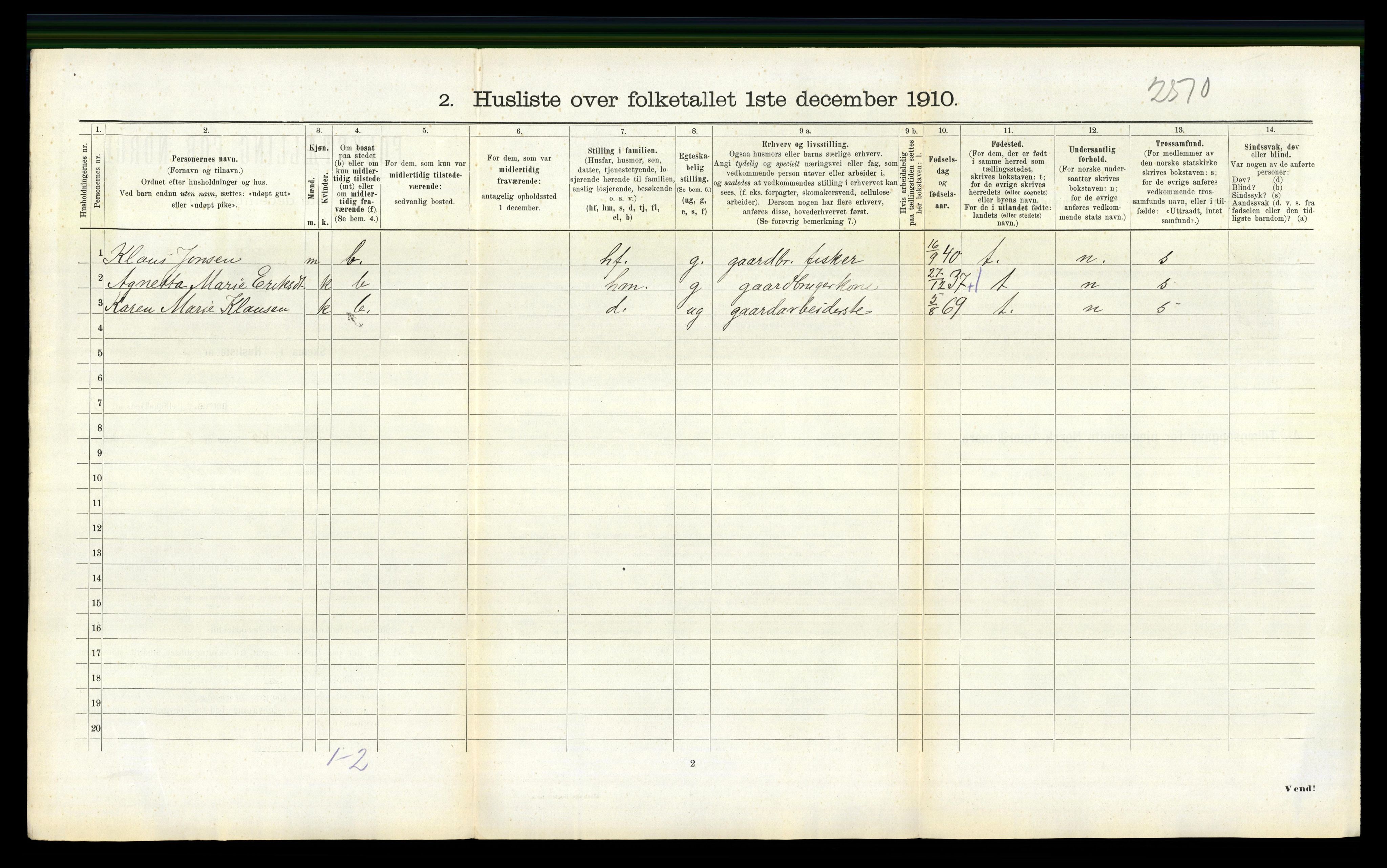 RA, 1910 census for Sveio, 1910, p. 309