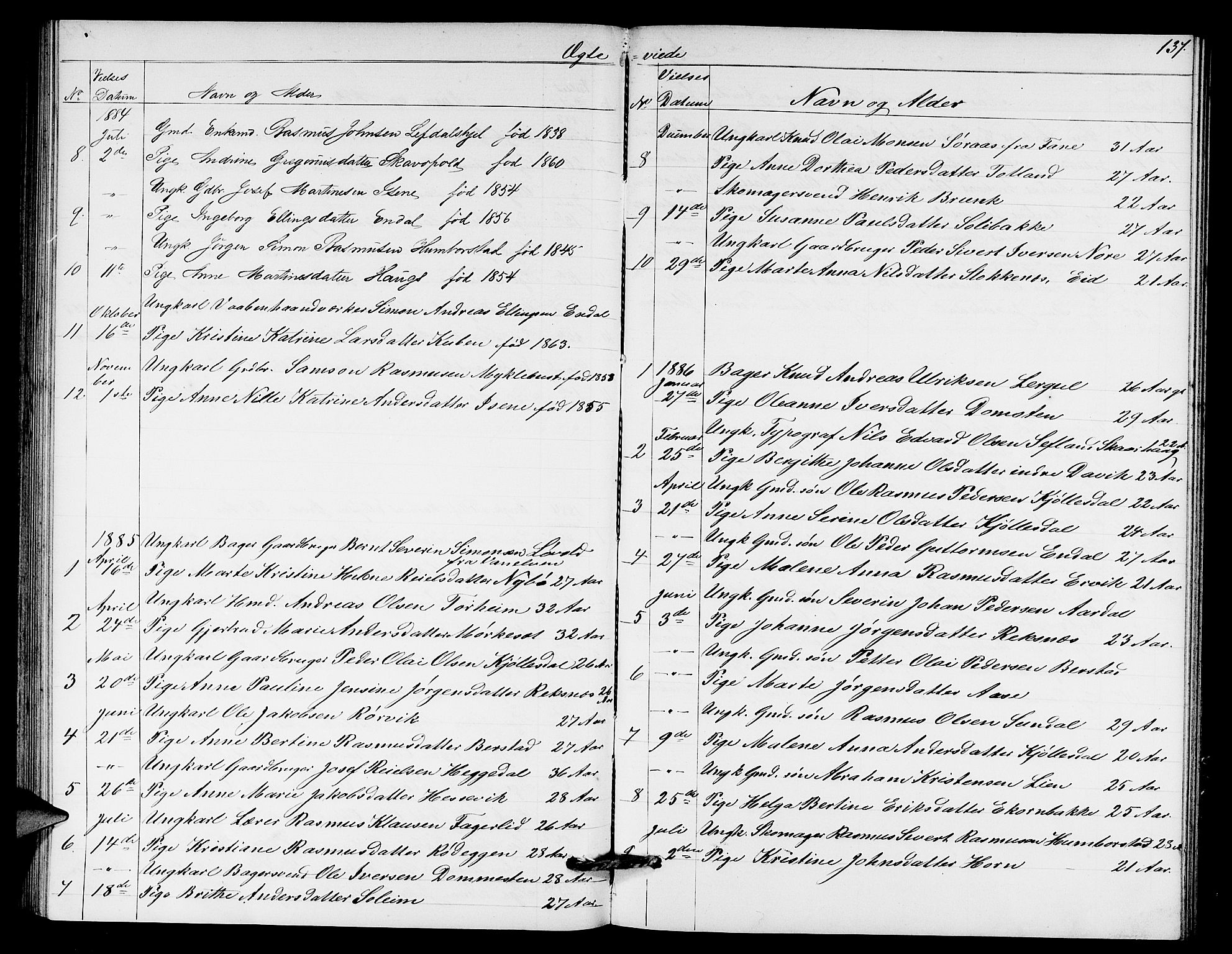 Davik sokneprestembete, AV/SAB-A-79701/H/Hab/Haba/L0001: Parish register (copy) no. A 1, 1866-1889, p. 137