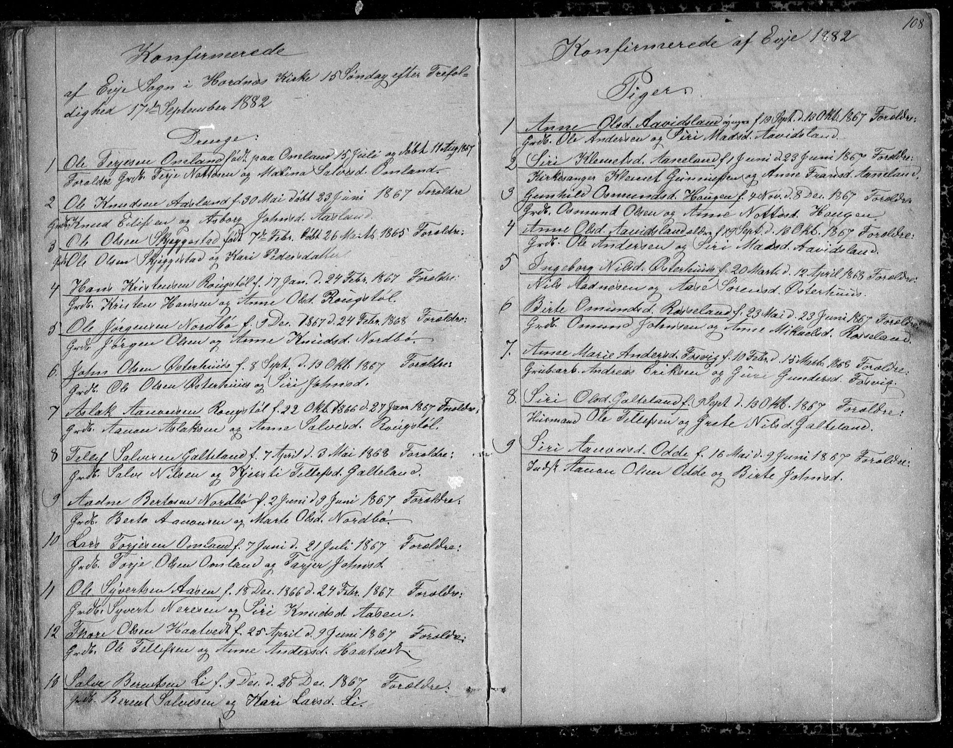 Evje sokneprestkontor, AV/SAK-1111-0008/F/Fb/Fba/L0002: Parish register (copy) no. B 2, 1849-1896, p. 108