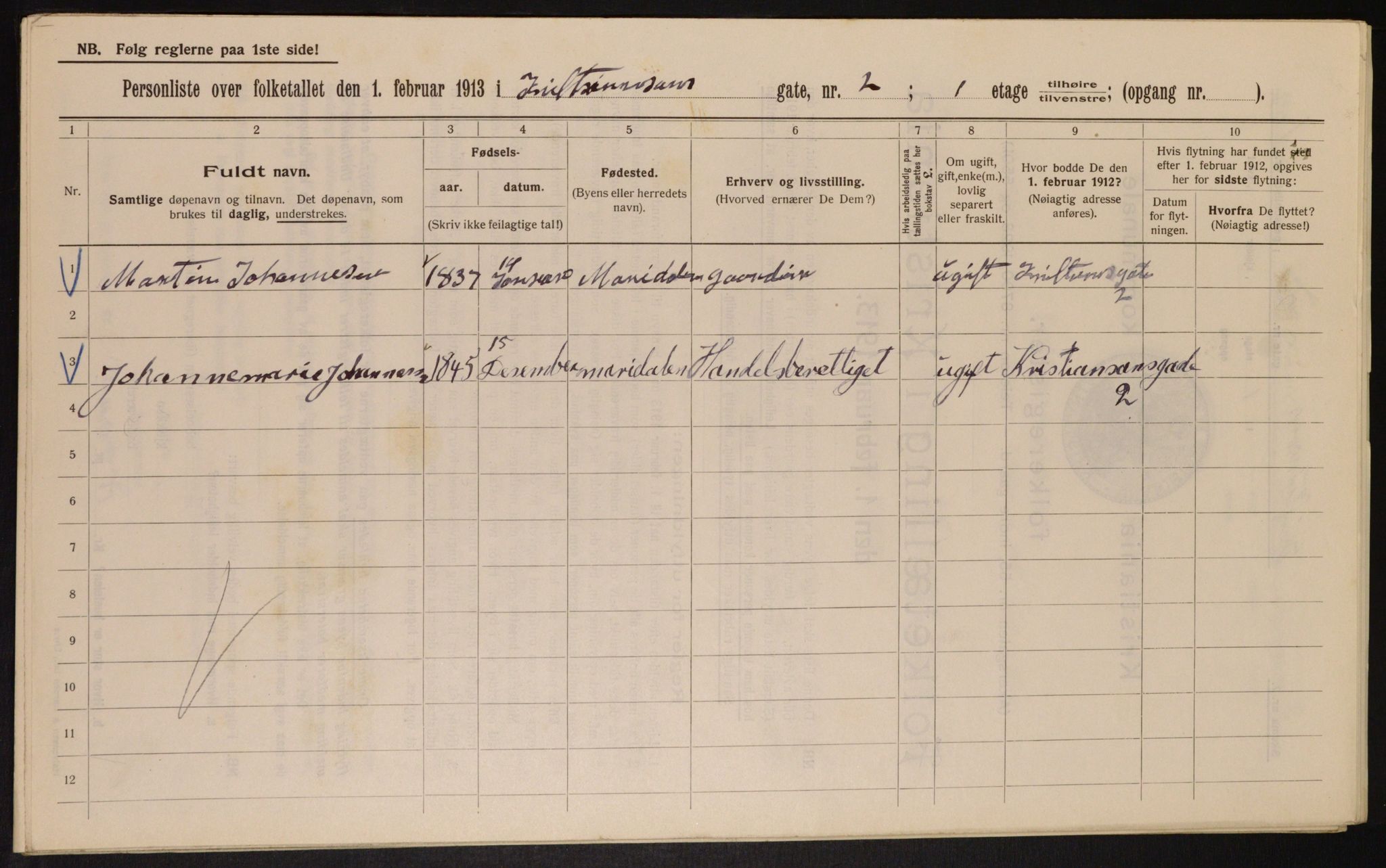 OBA, Municipal Census 1913 for Kristiania, 1913, p. 53942